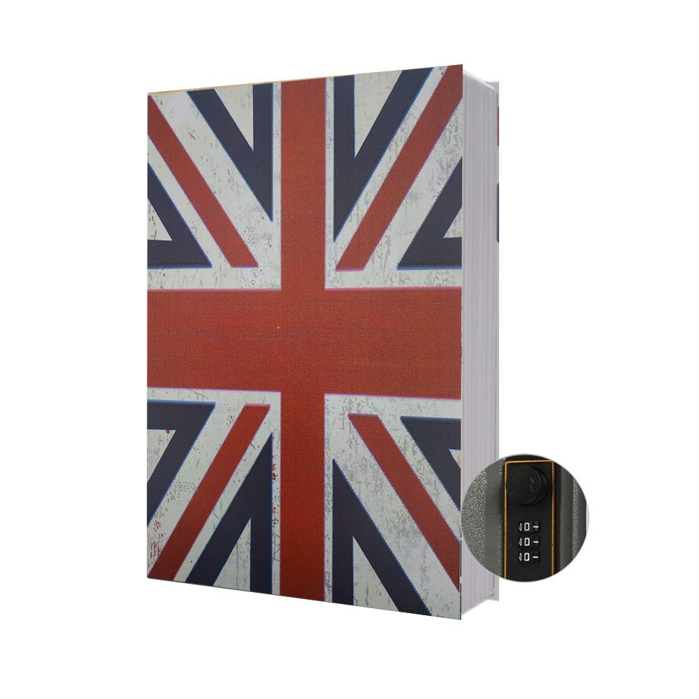 Dictionary Book Safe with Combination Lock - 9.5×6.2×2.2 Inch Hidden Storage Box for Valuables, Cash & Jewelry - Discreet Home Security Solution (UK Flag Design)