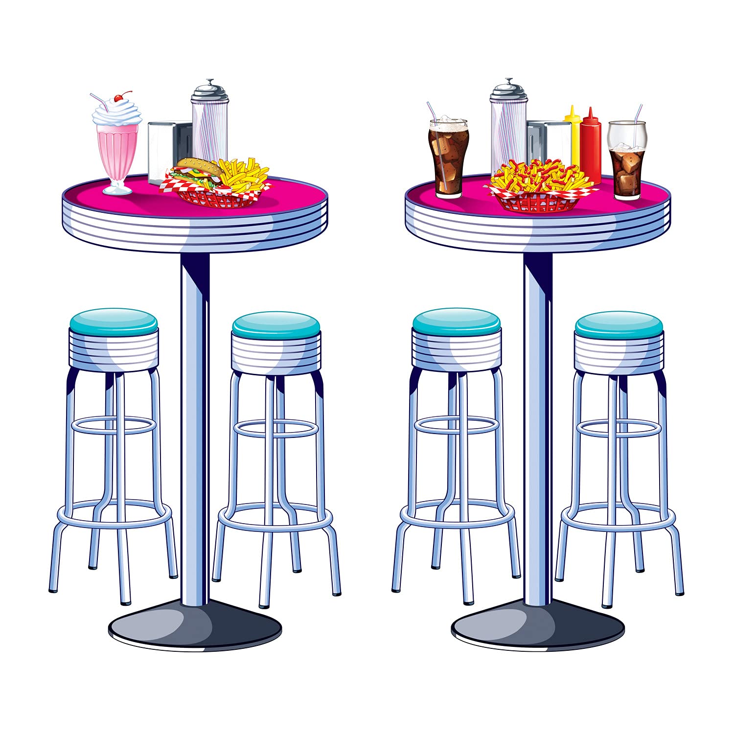 Vintage Soda Shop Tables & Stools Set - Retro Diner Party Decor (2-Piece Pack) - Perfect for 50s Theme Parties, Home Bar Decor & Photo Booth Props