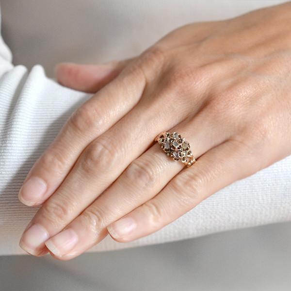 Victorian Style 14K Gold Diamond & Enamel Floral Ring - Elegant Antique Jewelry for Weddings, Anniversaries & Special Occasions