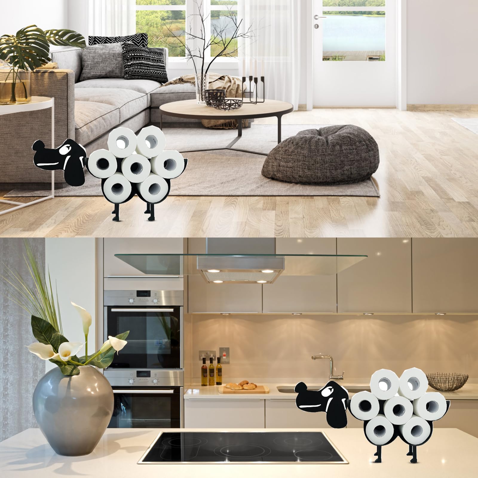 Funny Dog Toilet Paper Holder - Decorative Iron Tissue Stand for Bathroom & Kitchen - Cute Dog-Themed Storage Rack for Paper Rolls (Black) - Perfect for Pet Lovers' Home Decor