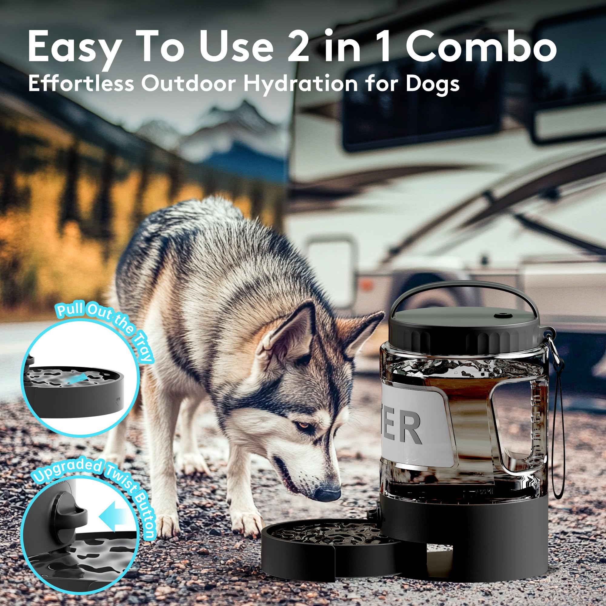 **98oz Portable Dog Water Bottle with Bowl - BPA Free Travel Water Dispenser for Dogs, Large Pet Water Bowl for Camping, Hiking & Outdoor Adventures**