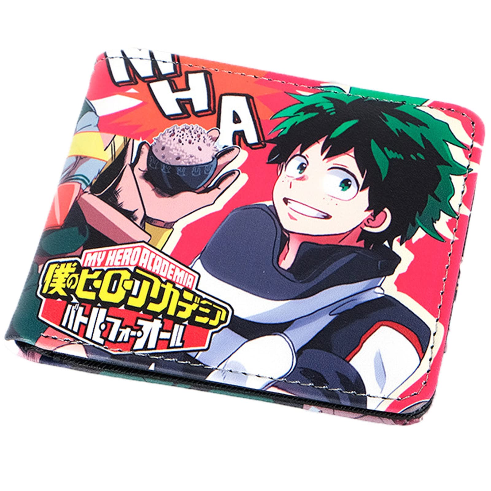 My Hero Academia Anime Bifold Wallet for Men - PU Leather Red Short Wallet with 2 Cash Slots, 2 Credit Card Pockets, ID Window & Zipper Compartment (4.5x3.7 Inch) - Perfect Gift for Anime Fans & Daily Use