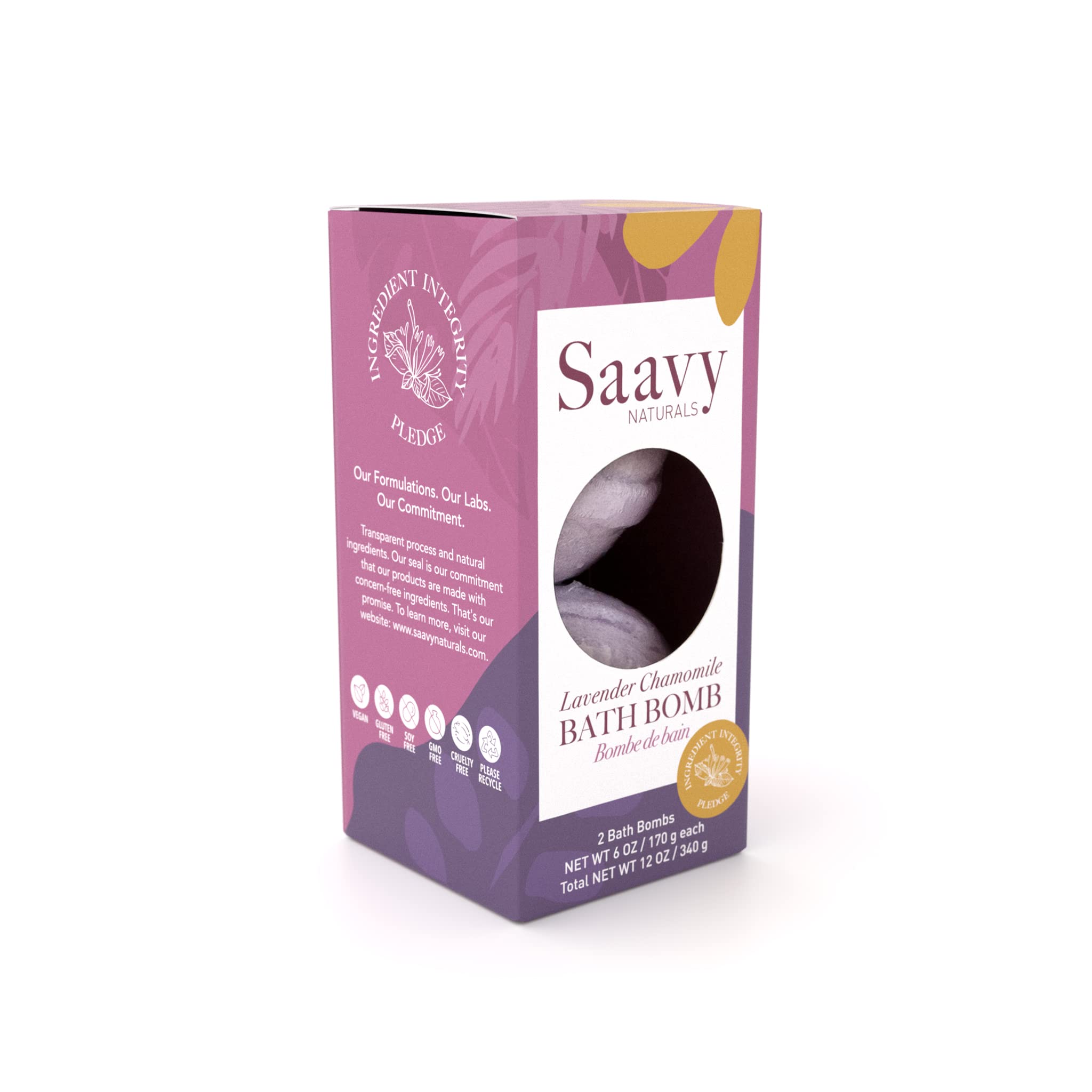 Saavy Naturals Lavender Chamomile Bath Bombs - 6oz Each, 2 Pack - Moisturizing Foaming Fizz Bubbles for Relaxation & Stress Relief - Perfect Gift for Women & Kids - Spa Day, Self Care & Aromatherapy at Home