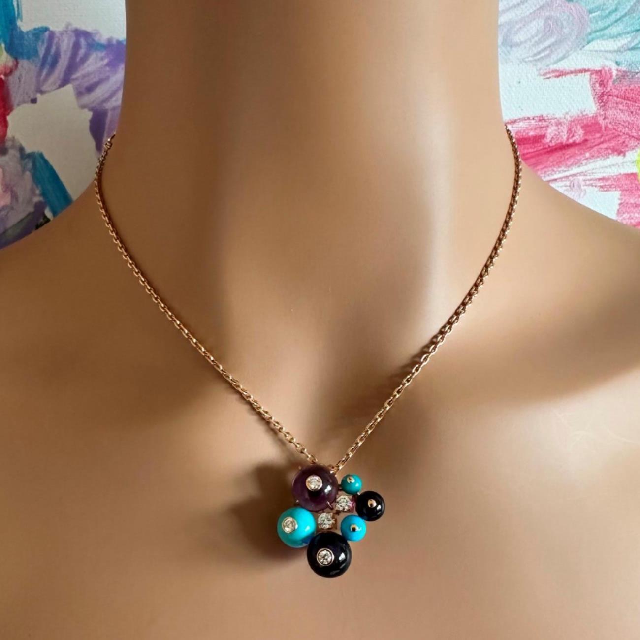 Authentic Cartier 18k Rose Gold Turquoise Diamond Delices De Goa Necklace - Luxury Jewelry for Women, Perfect for Weddings, Parties & Special Occasions