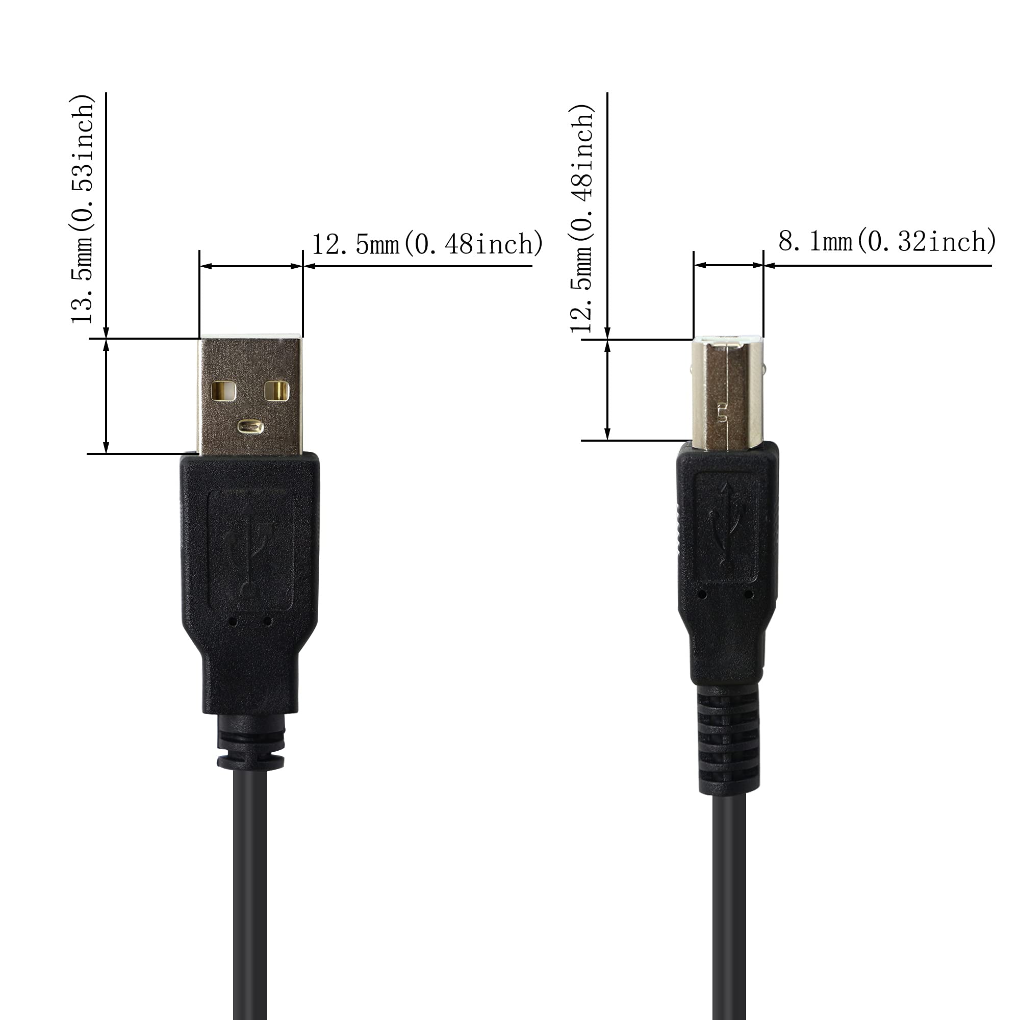 GINTOOYUN USB 2.0 Printer Cable - A Male to B Male High Speed Scanner Cord for Printers, Monitors, External Hard Drives - Durable Black USB Cable for Office & Home Use
