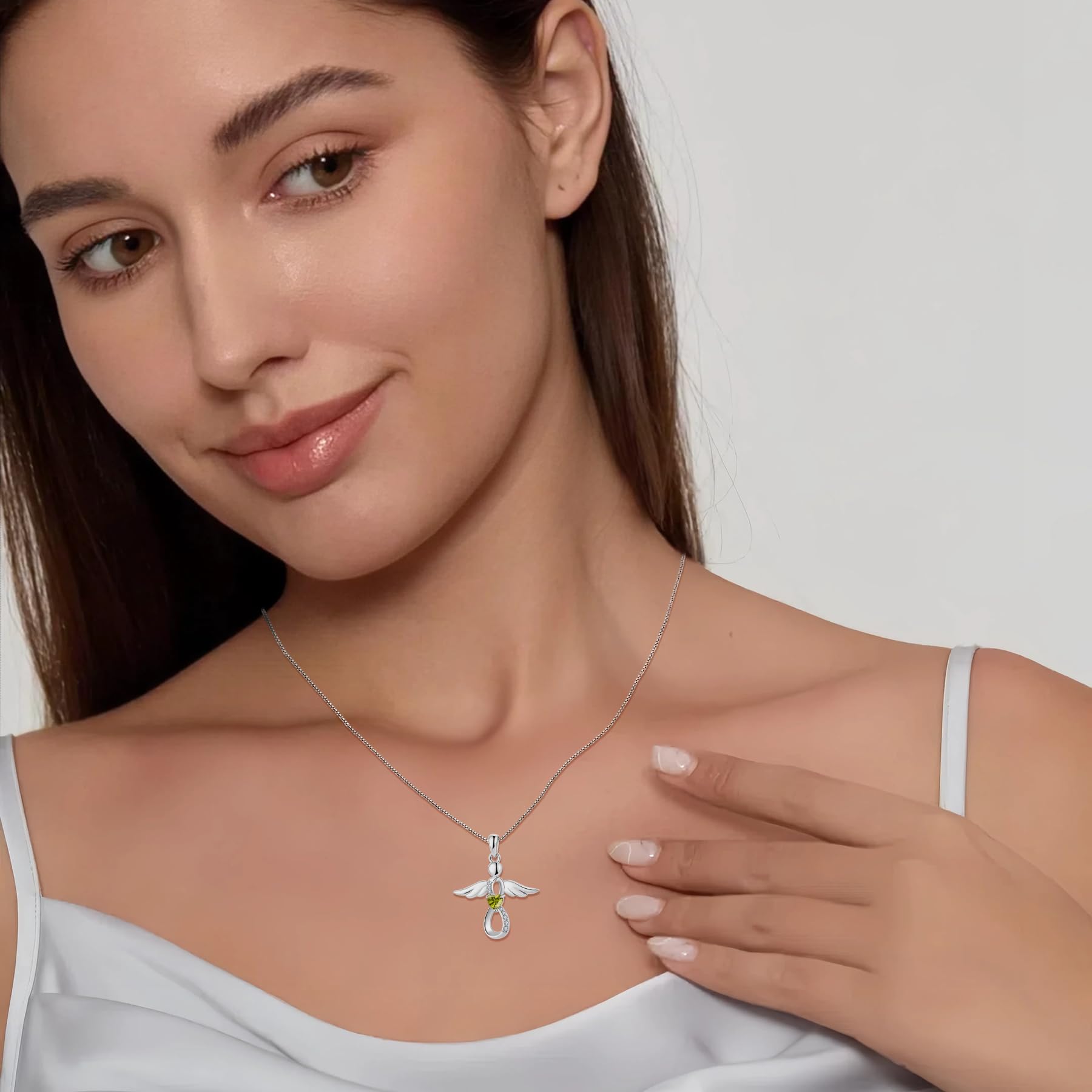 Guardian Angel Necklace for Women - 925 Sterling Silver Infinity Pendant with Birthstone, Personalized Jewelry Gift for Mom, Wife, Daughter | Perfect for Birthday, Anniversary, Christmas & Everyday Wear