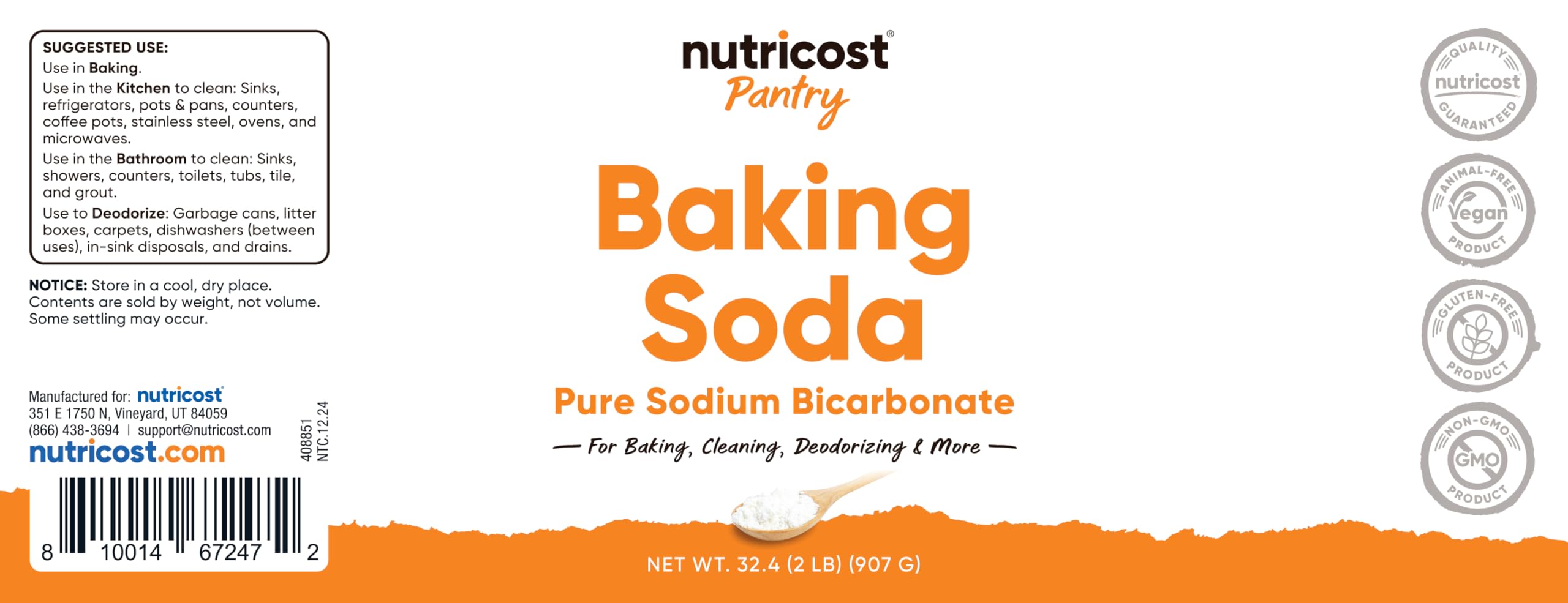 Nutricost Baking Soda 2 LBS - Pure Sodium Bicarbonate for Baking, Cooking, Cleaning & Deodorizing | Multi-Purpose Kitchen & Household Use | Pantry Staple for Baking, Fridge Freshener & Natural Cleaner