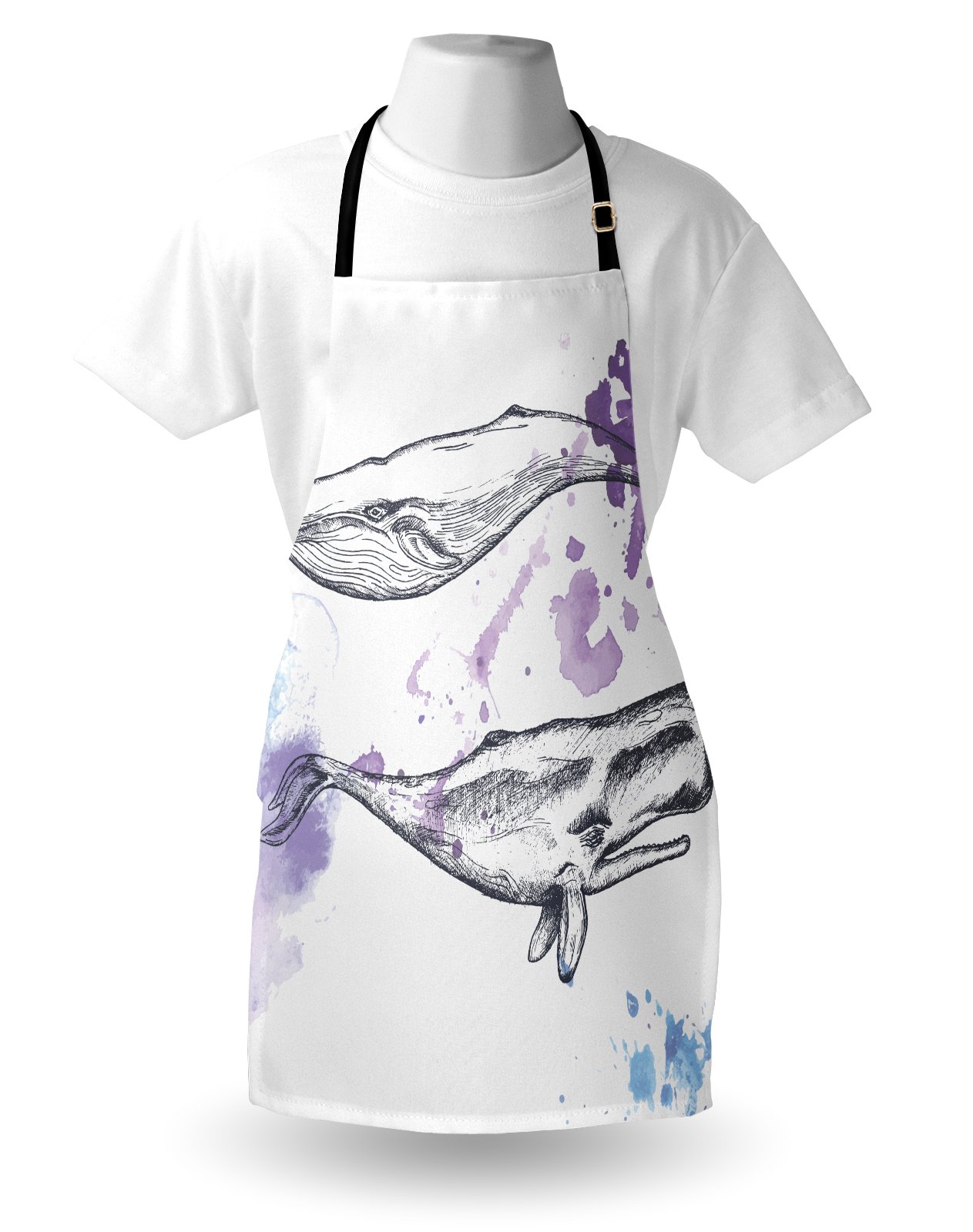 Ambesonne Whale Apron - Unisex Adjustable Kitchen Bib for Cooking, Baking, Gardening - Grunge Ocean Mammals Design with Paintbrush Effects - Lavender Grey Blue - Perfect for Home Chefs, BBQ Parties & Artistic Cooking Gifts