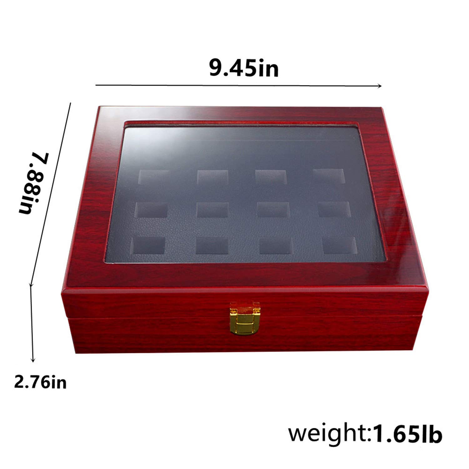 Championship Ring Display Box with Clear Glass Window - 17 Hole Wooden Ring Box for Sports Awards & Memorabilia - Perfect for Trophy Cases, Collectors & Championship Celebrations
