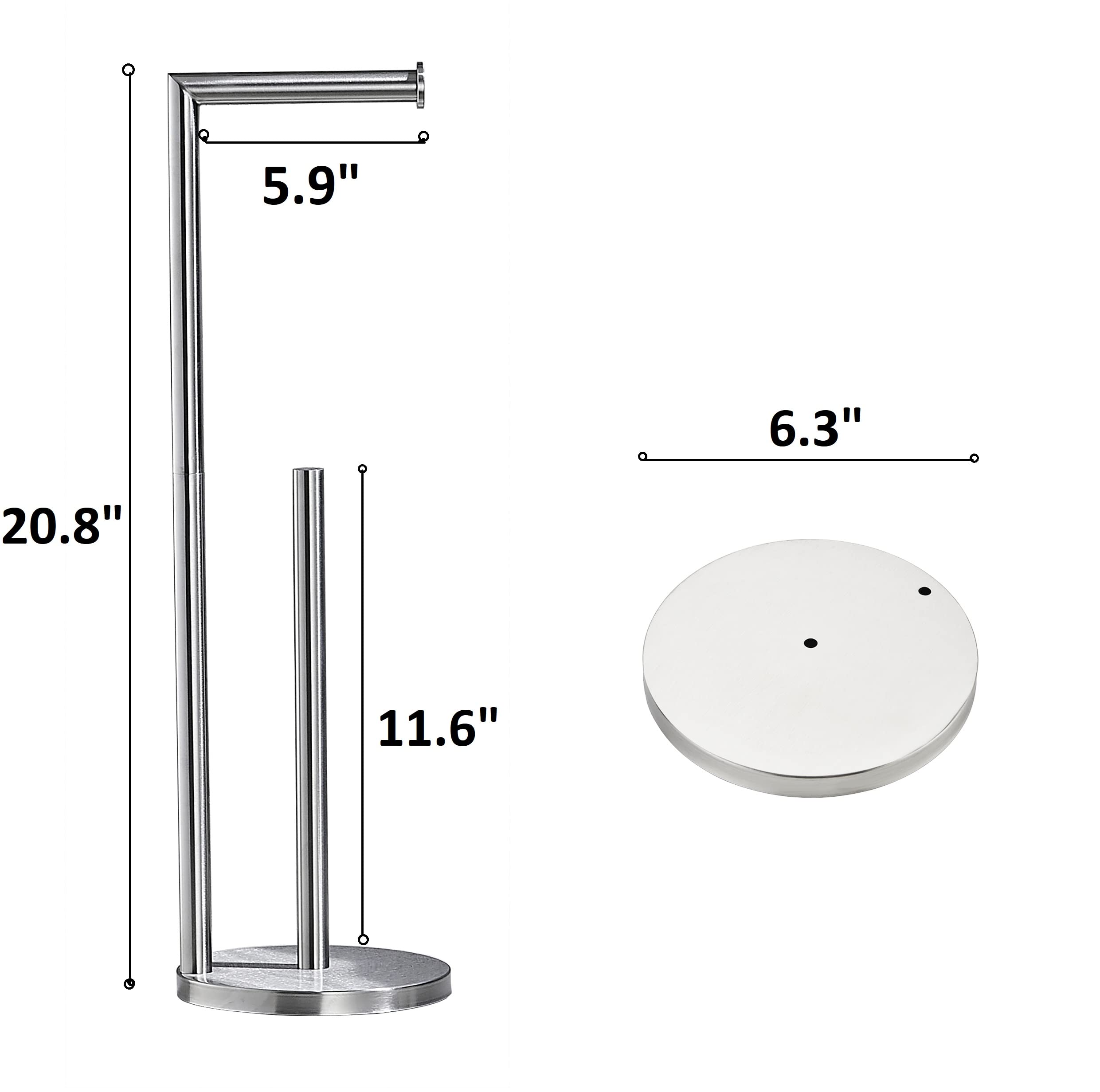 Brushed Nickel Free Standing Toilet Paper Holder Stand - SUS304 Stainless Steel Bathroom Tissue Roll Holder with Wipe Dispenser | Durable & Stylish for Home, Office, RV, and Restroom Decor