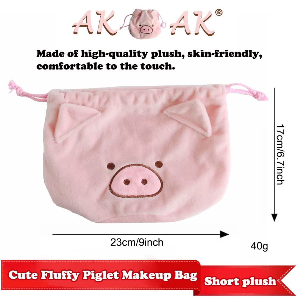 AKOAK 1 Pack Cute Fluffy Piglet Makeup Pouch | Drawstring Cosmetic Bag | Portable Travel Toiletry Organizer for Women | Perfect for Gym, Vacation & Daily Essentials Storage