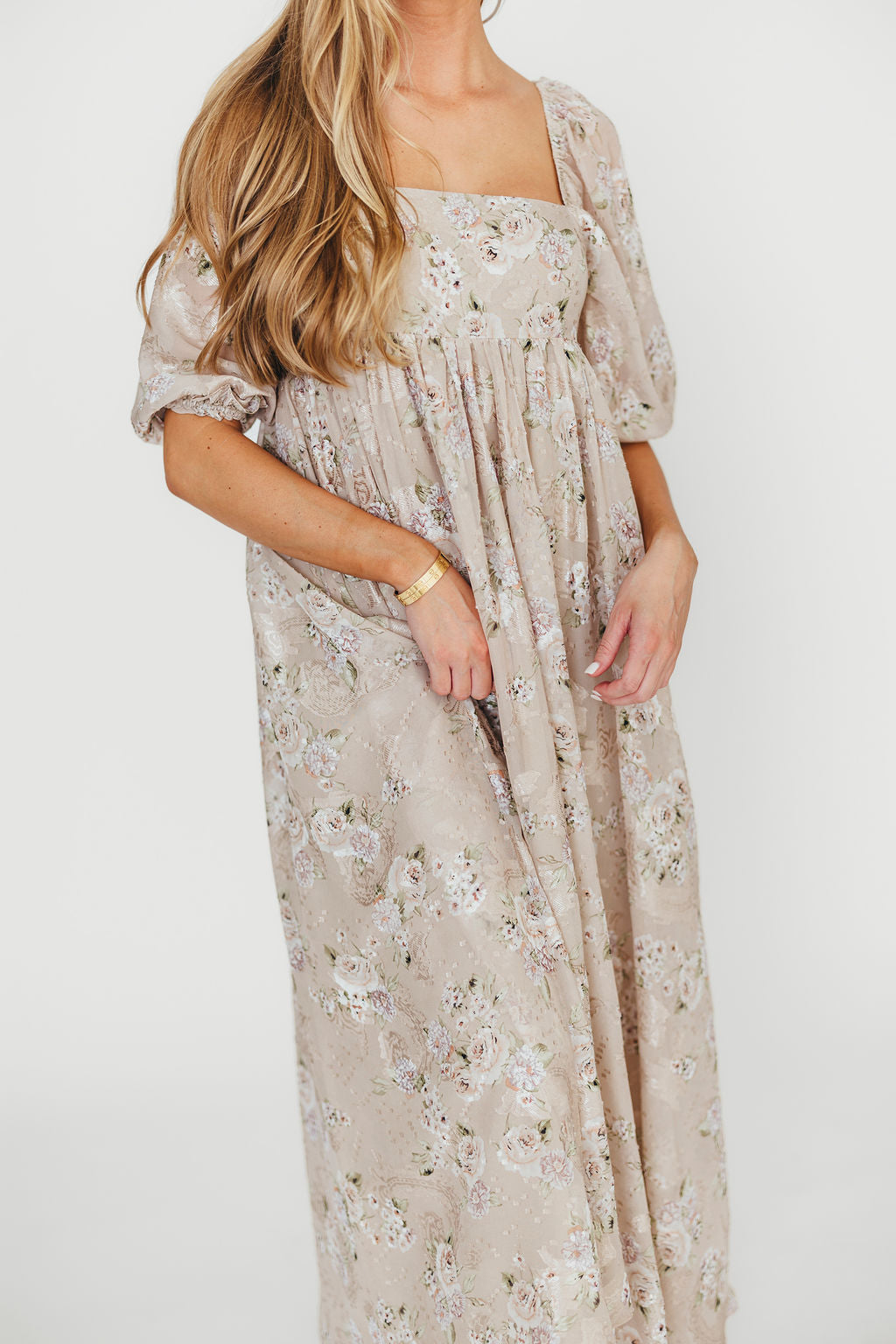 Elegant Mona Maxi Dress in Beige & Brown Floral Print - Women's Boho Summer Dress for Beach, Vacation & Casual Wear | Restocking August