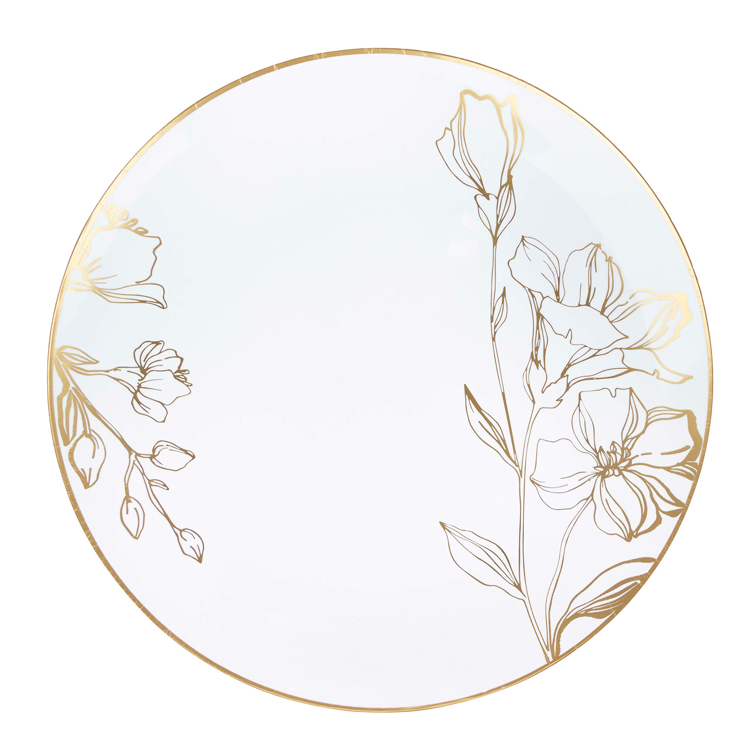 Elegant White Plastic Floral Design Party Plates with Gold Rim - Premium Heavyweight Disposable Tableware (10 Inch, 120 Count) for Weddings, Baby Showers & Special Events