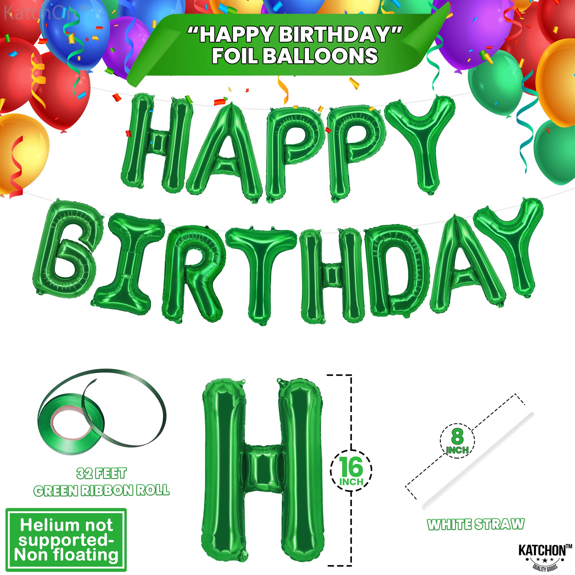 KatchOn 16 Inch Green Happy Birthday Balloons & Banner Set - Jungle Themed Party Decorations for Women, Emerald Green Birthday Sign - Perfect for Jungle Theme Parties, Birthday Celebrations, and Special Events