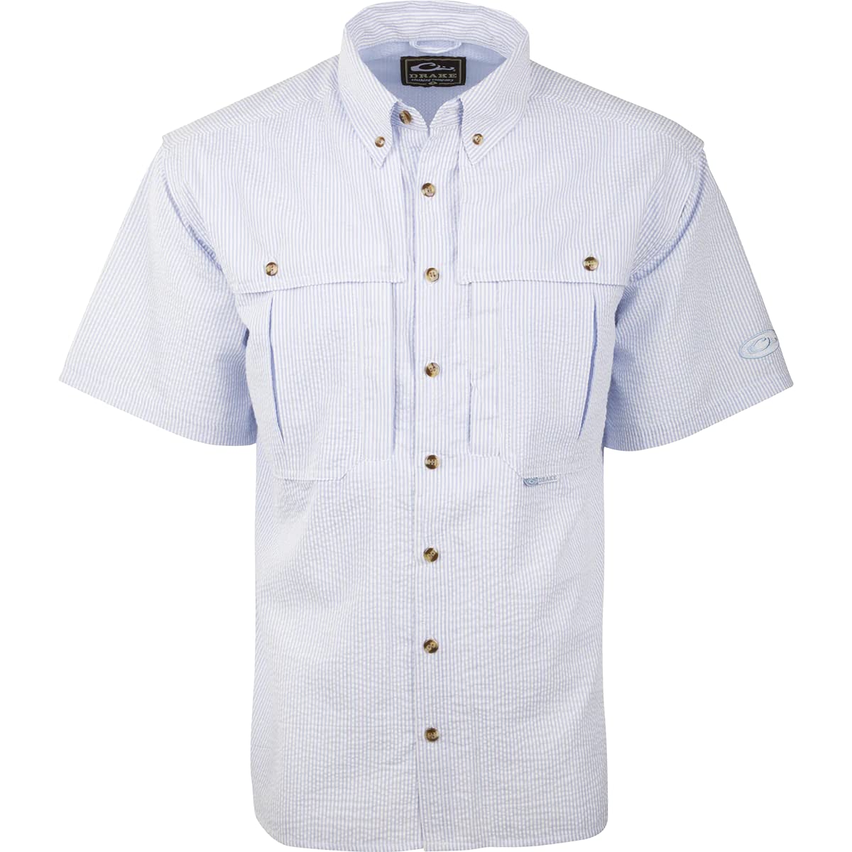 Drake Wingshooter's Seersucker Shirt for Men - Breathable Short Sleeve Casual Button Down Shirt - Perfect for Summer Outdoor Activities, Hunting, and Casual Wear