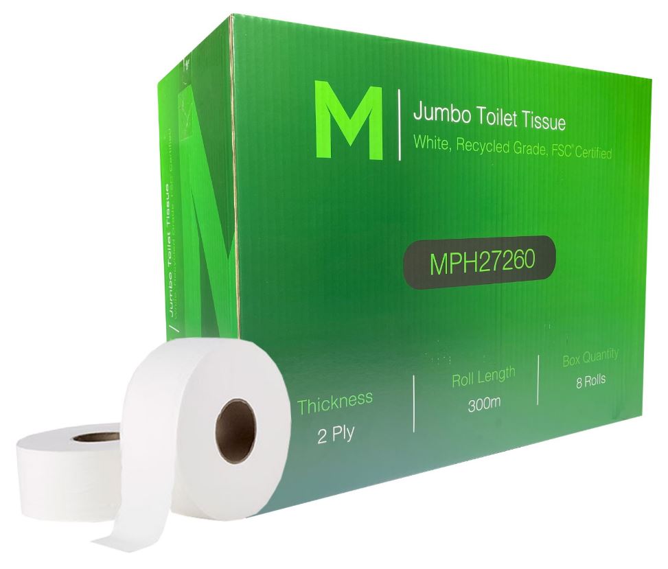 2-Ply 300 Meters Eco-Friendly Jumbo Toilet Paper Rolls (8 Rolls) - Bulk Bathroom Tissue for Home, Office & Commercial Use