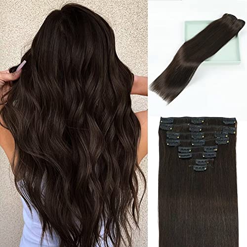 Diwionte 100% Unprocessed Brazilian Virgin Human Hair Clip-in Extensions - 8-Piece Set (22 Inch, Dark Brown) for Women | Straight Double Weft for Volume & Length | Perfect for Daily Wear, Parties & Special Occasions