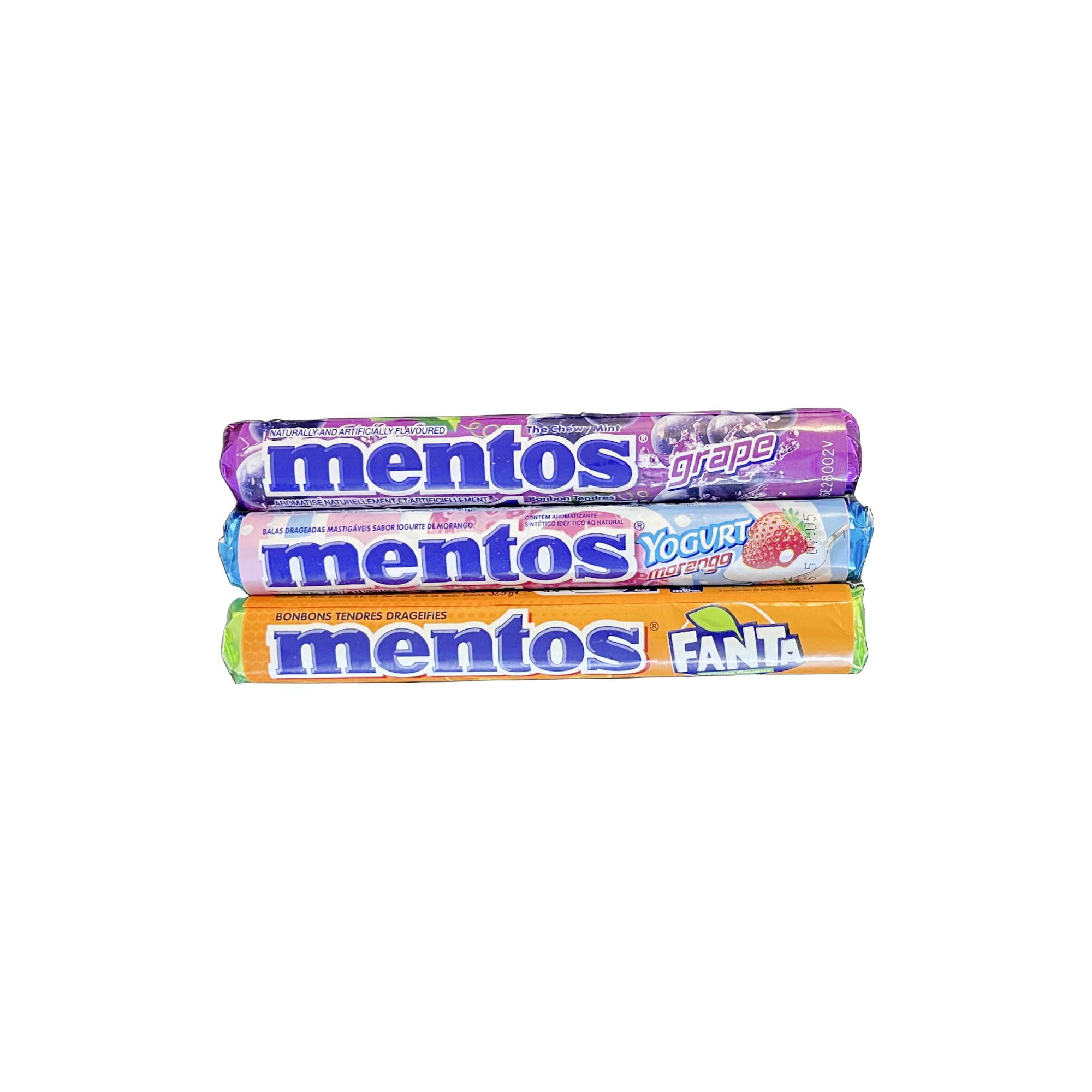 Mentos Chewy Candy Roll - Fanta Orange, Grape & Strawberry Yogurt Flavors - 14 Pieces per Roll, 3-Pack - Perfect for Parties, Snacking & Gifts