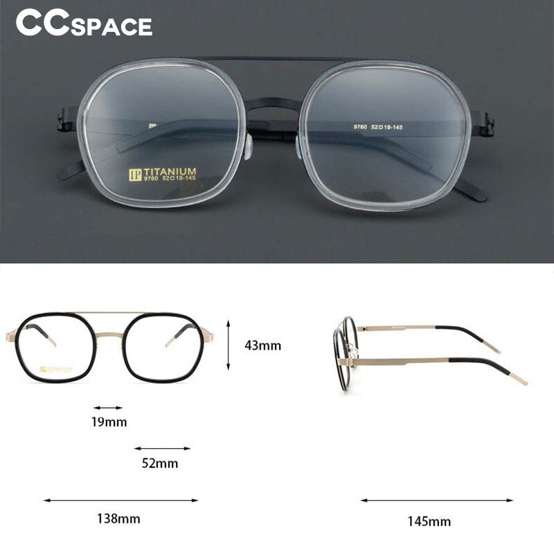 CCspace Women's Full Rim Round Square Double Bridge Titanium Acetate Eyeglasses Frame 55022 - Lightweight & Durable for Work, Reading & Fashion