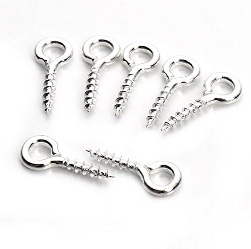 WOIWO 200Pcs 10mmx5mm Silver Metal Cup Hooks - Eye Shape Screw Hooks with Self-Tapping Design for Arts & Crafts, Beading, Jewelry Making, Cork Boards & DIY Home Decor Projects