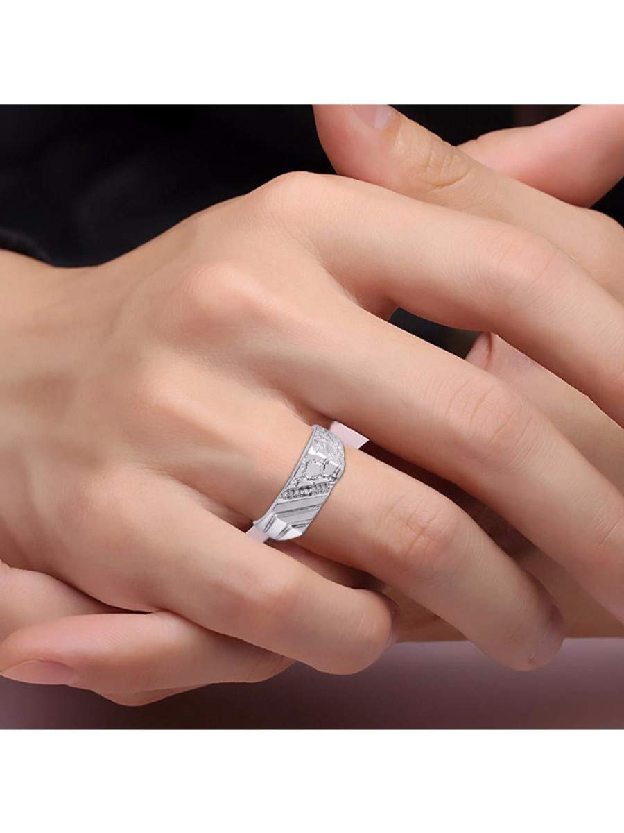 **Rylos Men's Sterling Silver or Gold Plated 1/2 Nugget Ring with Genuine Diamonds – Sizes 6-13 – Perfect for Weddings, Gifts & Everyday Wear**