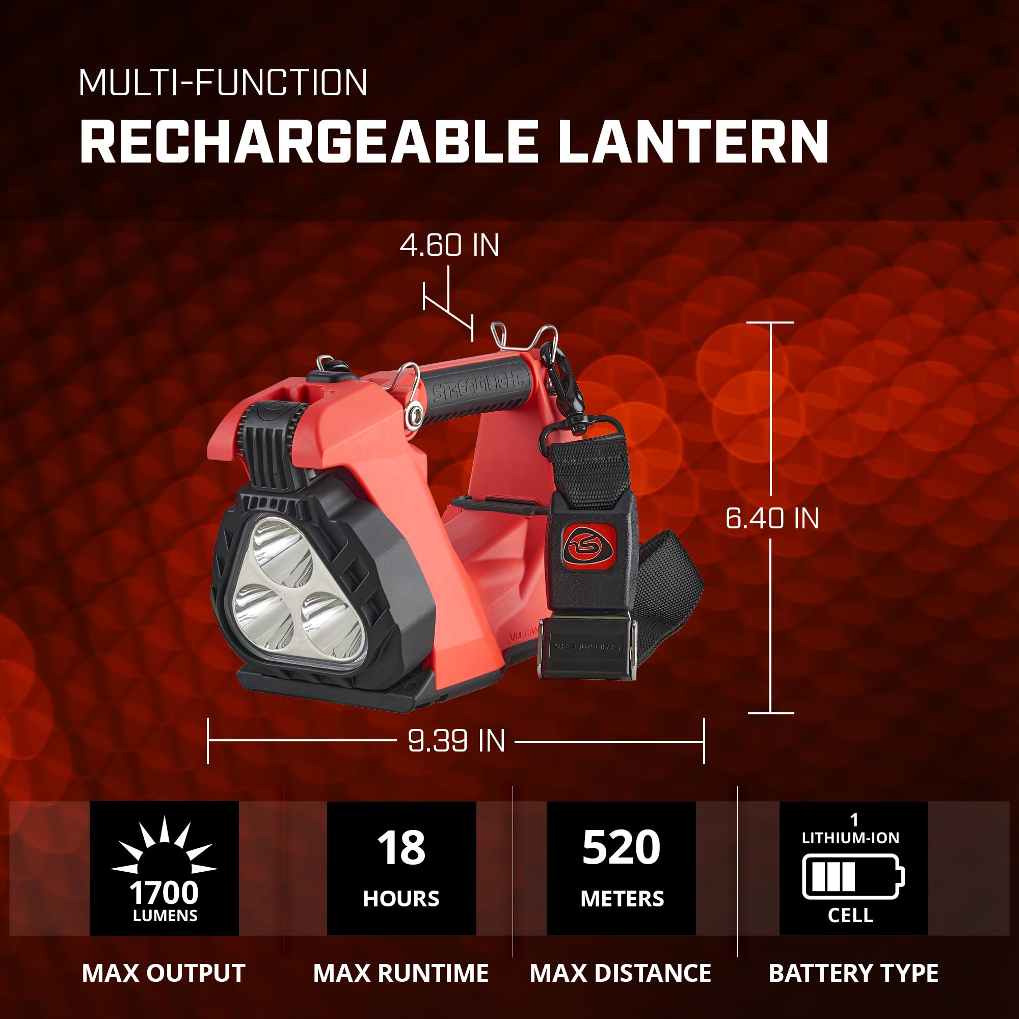 Streamlight 44360 Vulcan Clutch 1700-Lumen Rechargeable Multi-Function Lantern - Orange (Light Only) | Bright LED Work Light for Camping, Emergency, Construction & Outdoor Activities