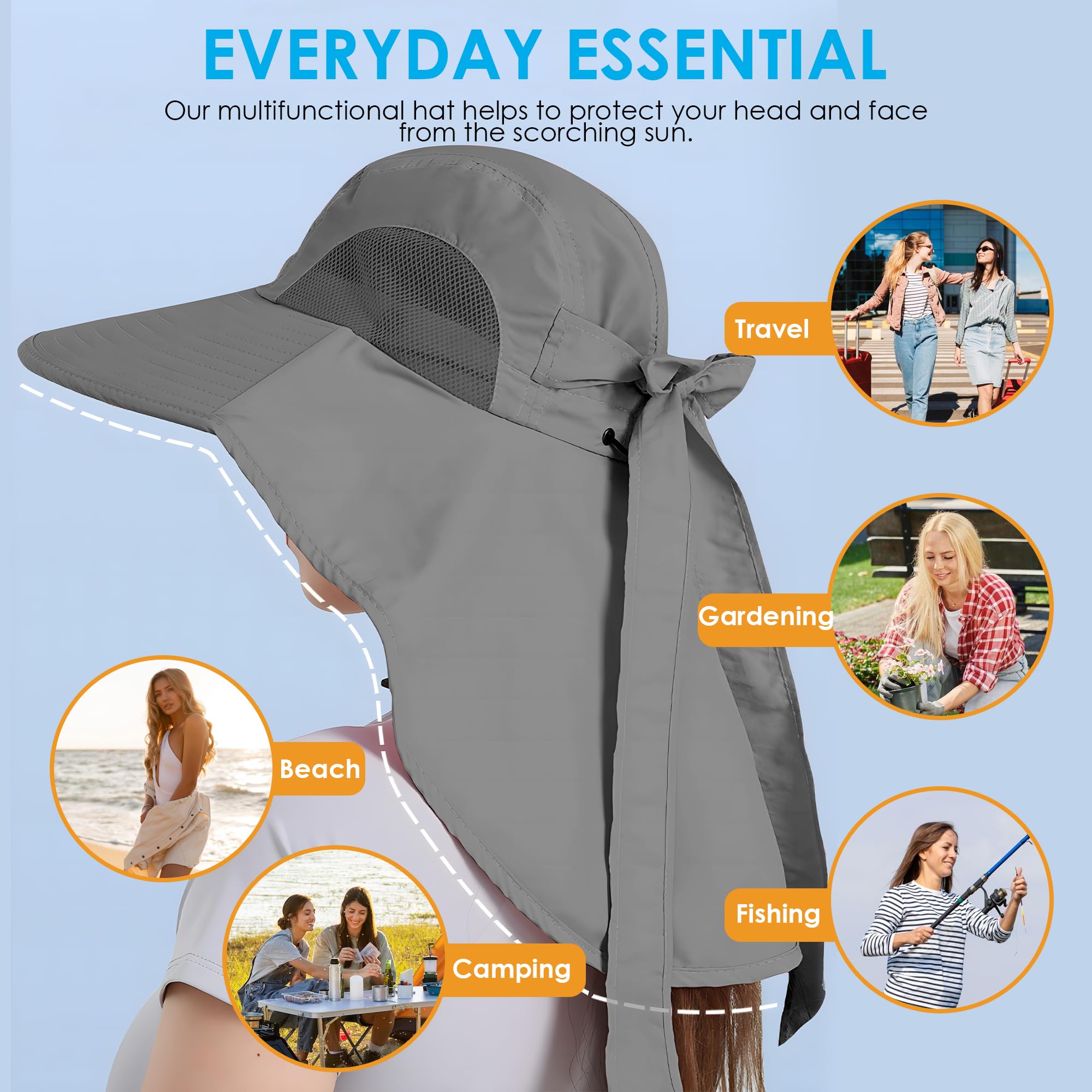 Women's UV Protection Sun Hat - Foldable Waterproof Wide Brim Bucket Hat with Neck Flap for Summer, Beach, Fishing, Hiking & Outdoor Activities | UPF 50+ Sun Protection for Women