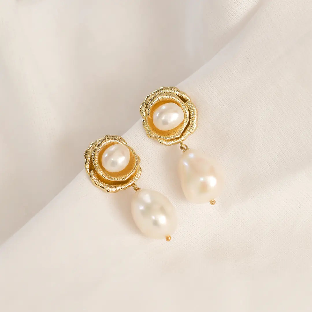 Rose Pearl Drops - Elegant Pearl Earrings for Women, Perfect for Weddings, Parties & Special Occasions