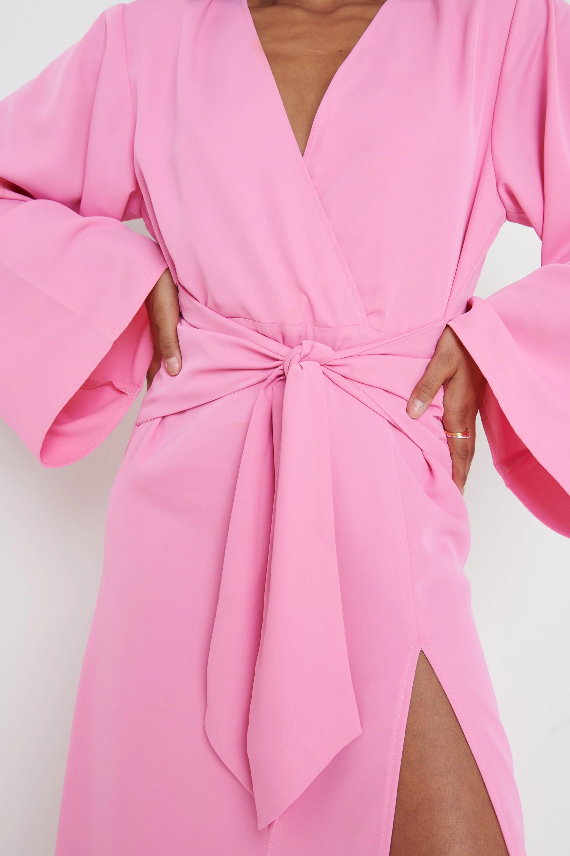 Josephine Knot Drape Midaxi Dress for Women - Elegant Pink Flowy Midi Dress with Side Knot Detail | Perfect for Weddings, Parties & Summer Outfits