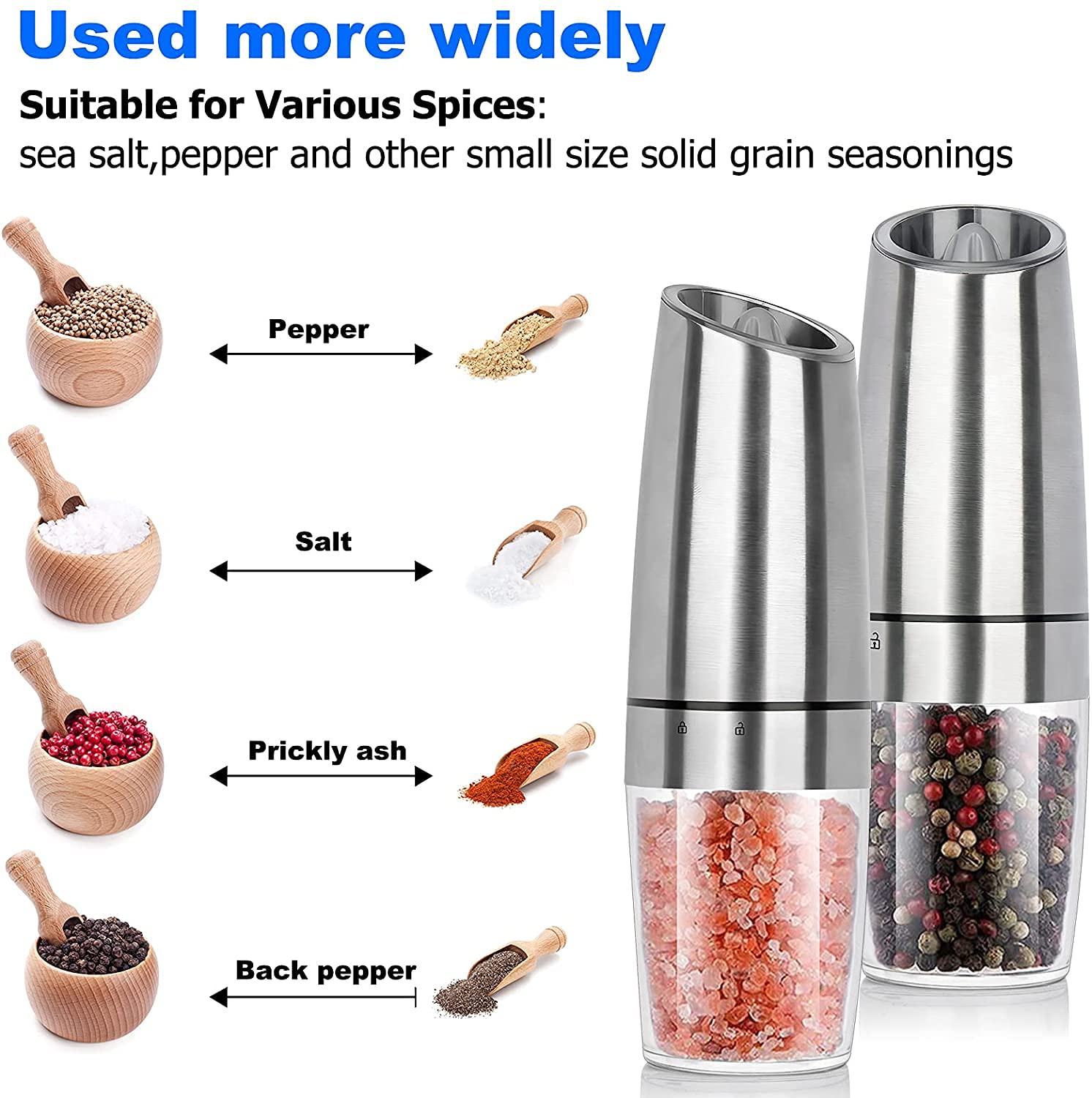Premium Gravity Electric Salt and Pepper Grinder Set - Automatic One-Hand Operation, Adjustable Coarseness for Himalayan Salt & Fresh Peppercorns - Perfect for Kitchen, Dining Table & Outdoor BBQ