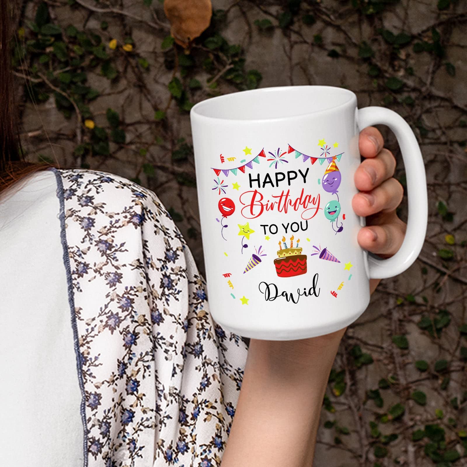 Personalized Happy Birthday Mug - Custom Name Coffee Cup for Men & Women - 11oz or 15oz White Ceramic Tea Mug - Ideal Gift for Birthday Parties, Office Celebrations & Anniversary Surprises