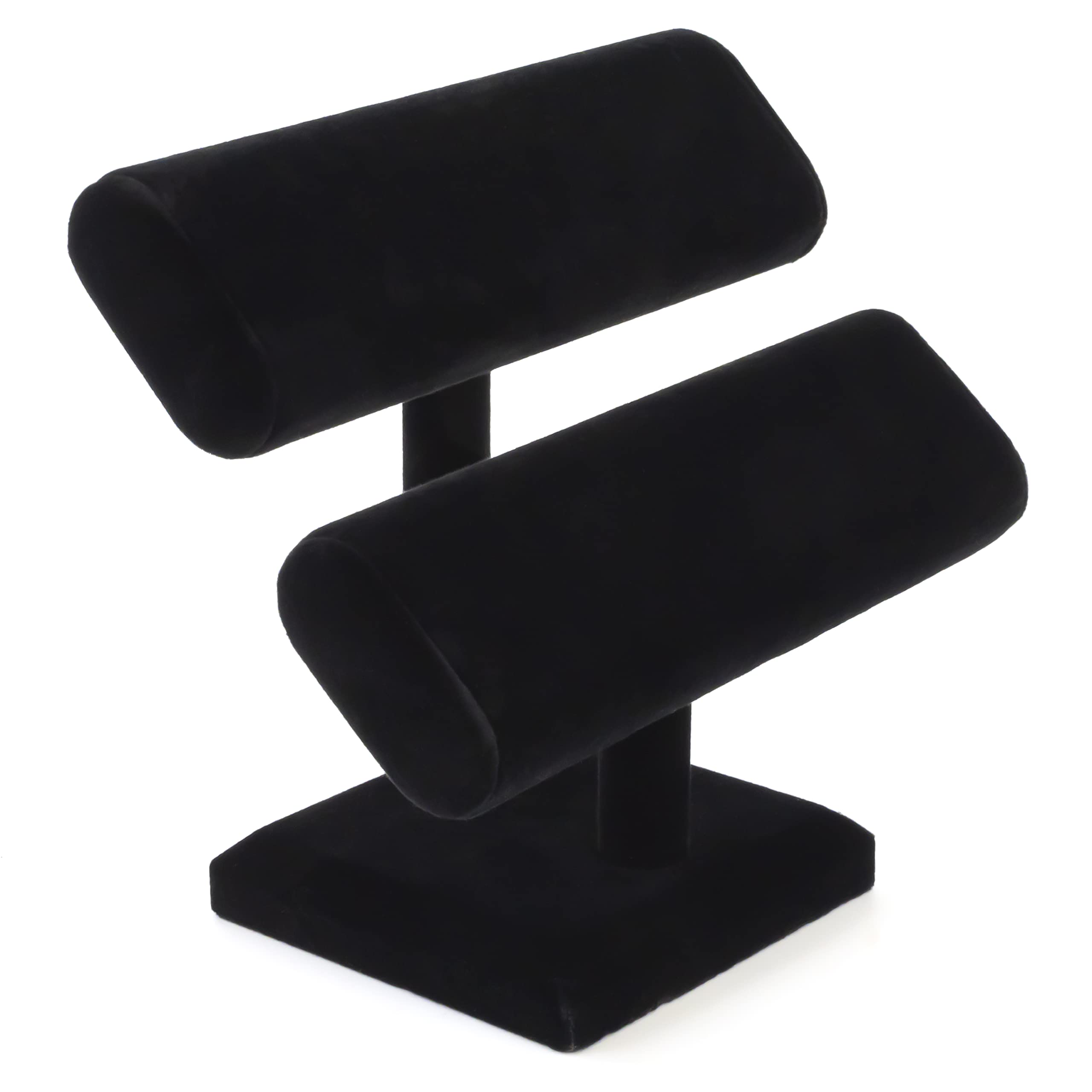Black Velvet Double T-Bar Jewelry Display Stand for Bracelets, Necklaces, Watches & Bangles - Elegant Jewelry Organizer for Retail Stores, Boutiques & Home Decor (1-Pack, Black)