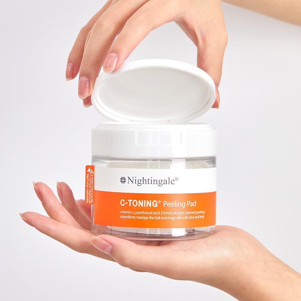 Nightingale C-Toning Exfoliating Peel Pads with Vitamin Complex, AHA BHA PHA & Niacinamide - Korean Skincare for Sebum Control, Skin Texture Improvement | Hypoallergenic & Vegan | Perfect for Daily Exfoliation & Acne-Prone Skin Care