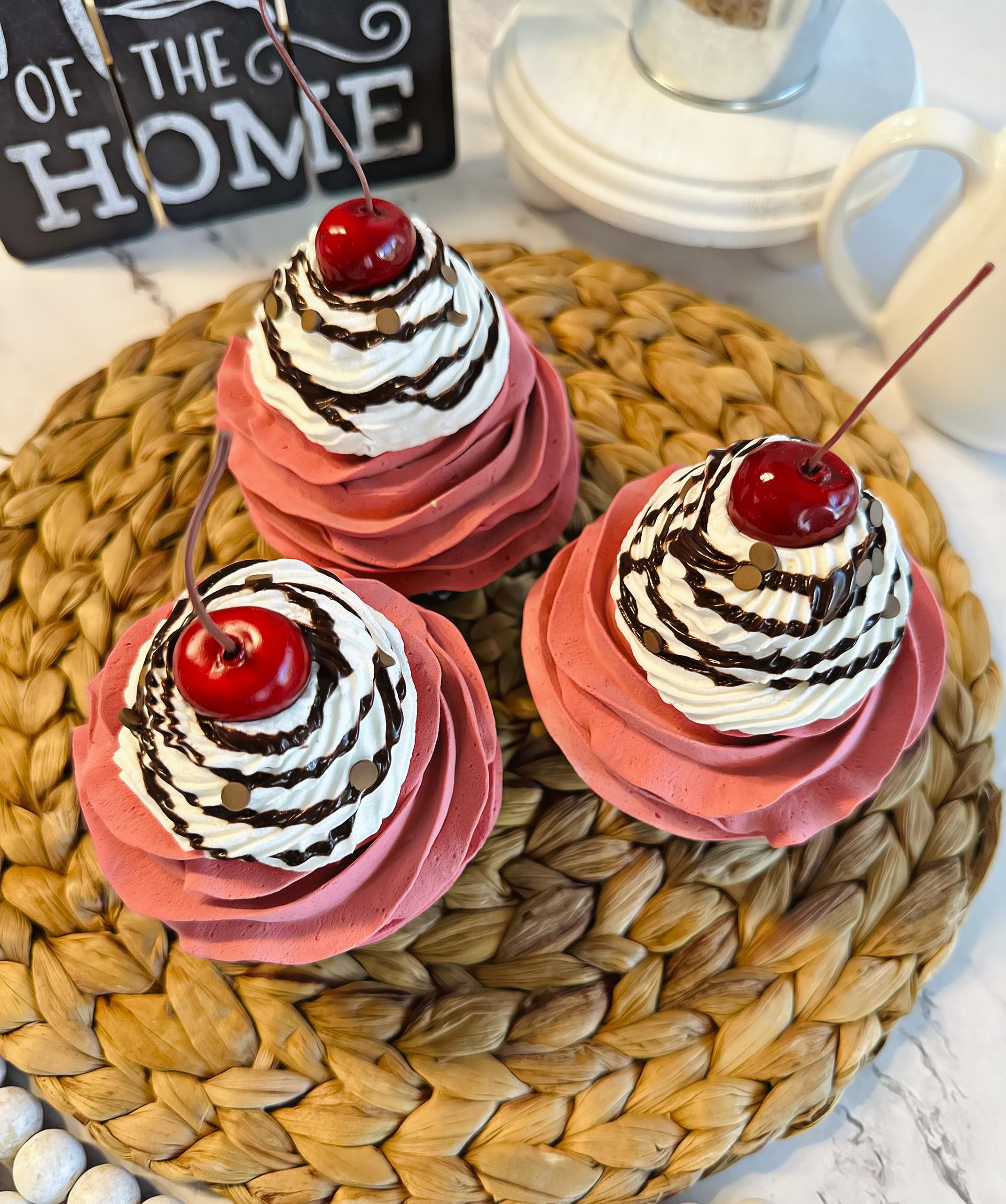 Artificial Cupcakes & Fake Cakes for Display - Faux Cake Decorations for Home Kitchen Decor - Fake Desserts Display on Cake Plate - Perfect for Wedding Centerpieces, Party Decorations & Bakery Window Displays