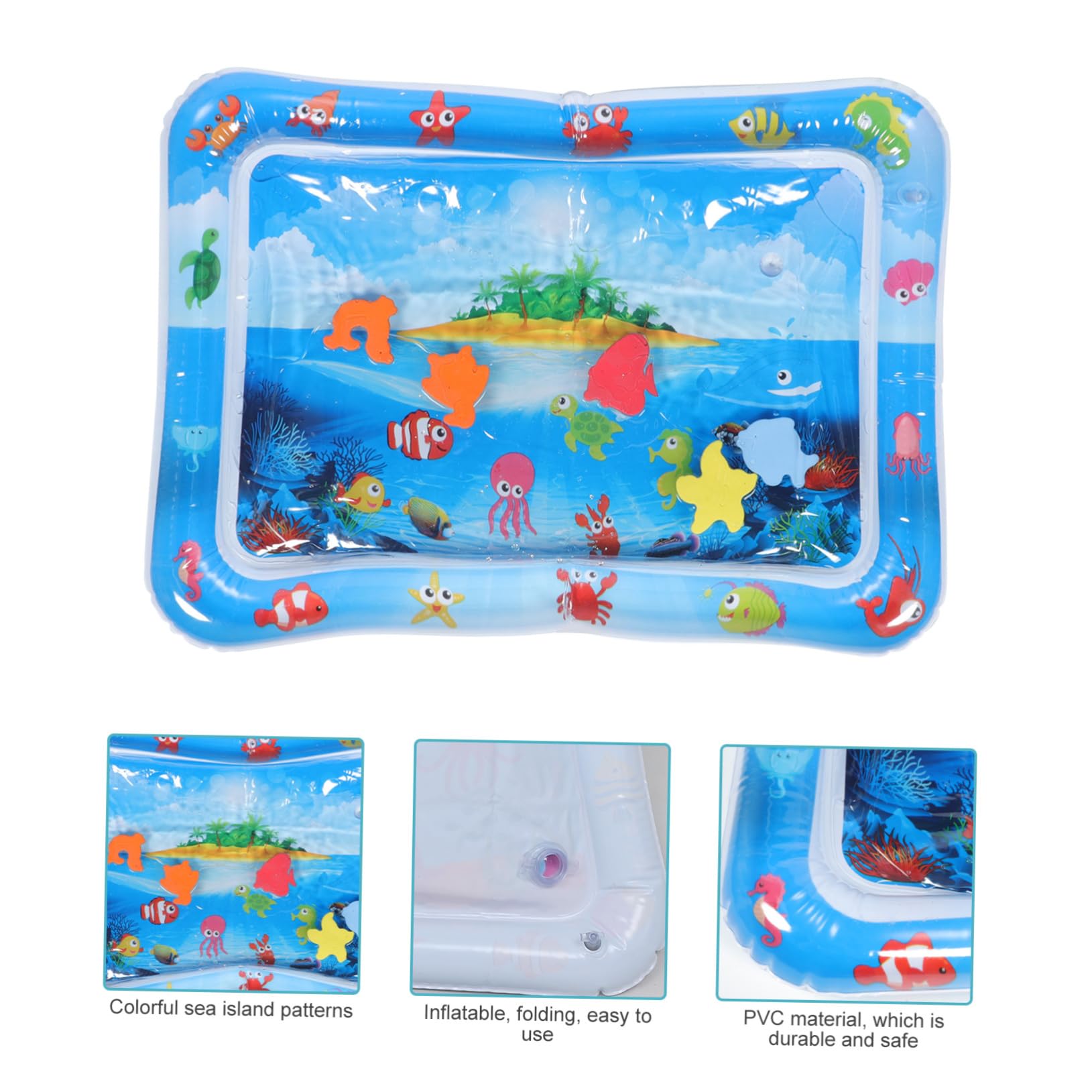 HEMOTON Inflatable Water Play Mat for Babies - Sensory Tummy Time Activity Mat with Floating Fish Toys, Non-Toxic PVC for Safe Play - Perfect for Floor Play, Learning & Development, Indoor & Outdoor Use