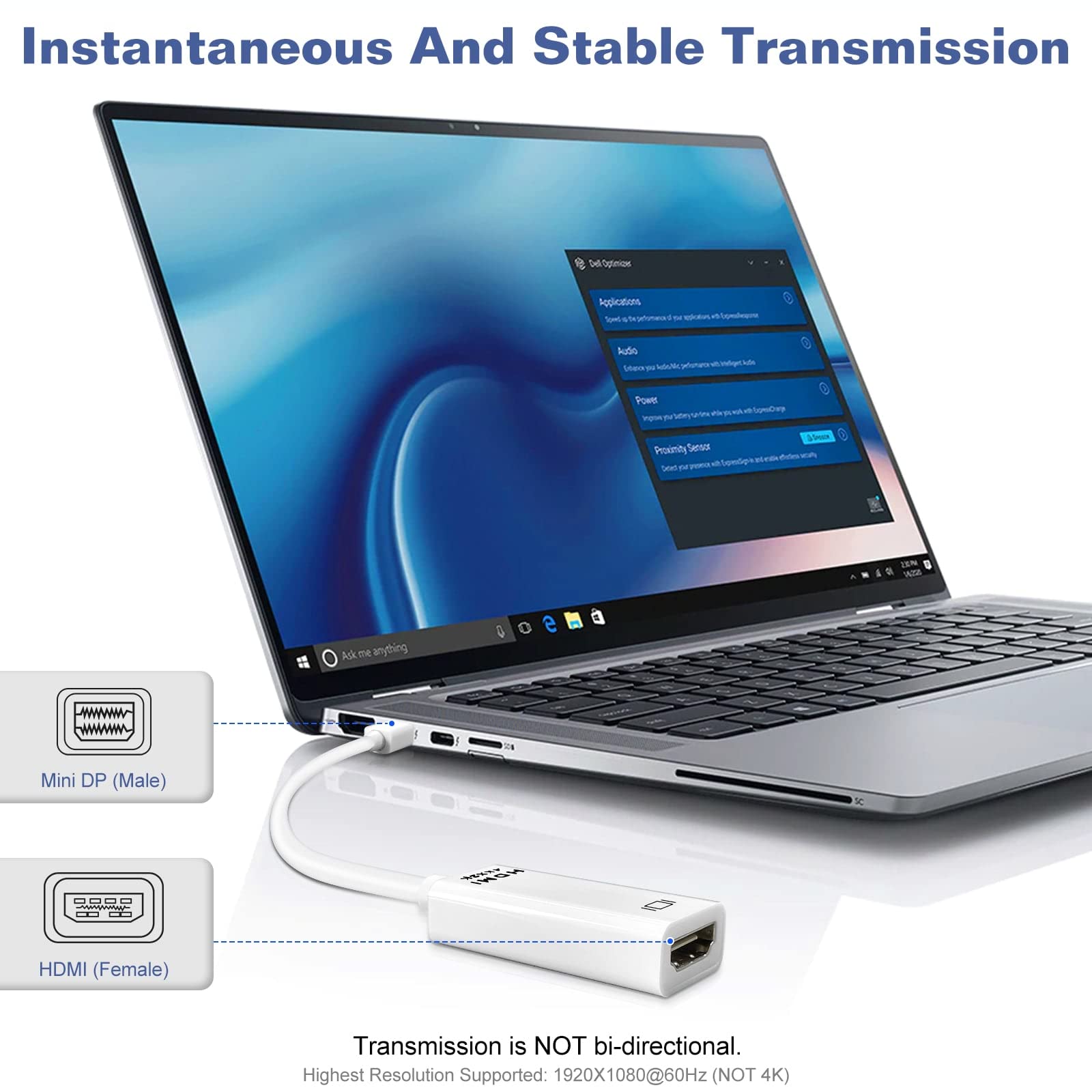 Mini DisplayPort to HDMI Adapter 2-Pack - Compatible with Dell Latitude E7270, MacBook Air/Pro, Surface Pro/Dock & Projectors - Connect Laptops to Monitors/TVs for Work Presentations & Home Entertainment