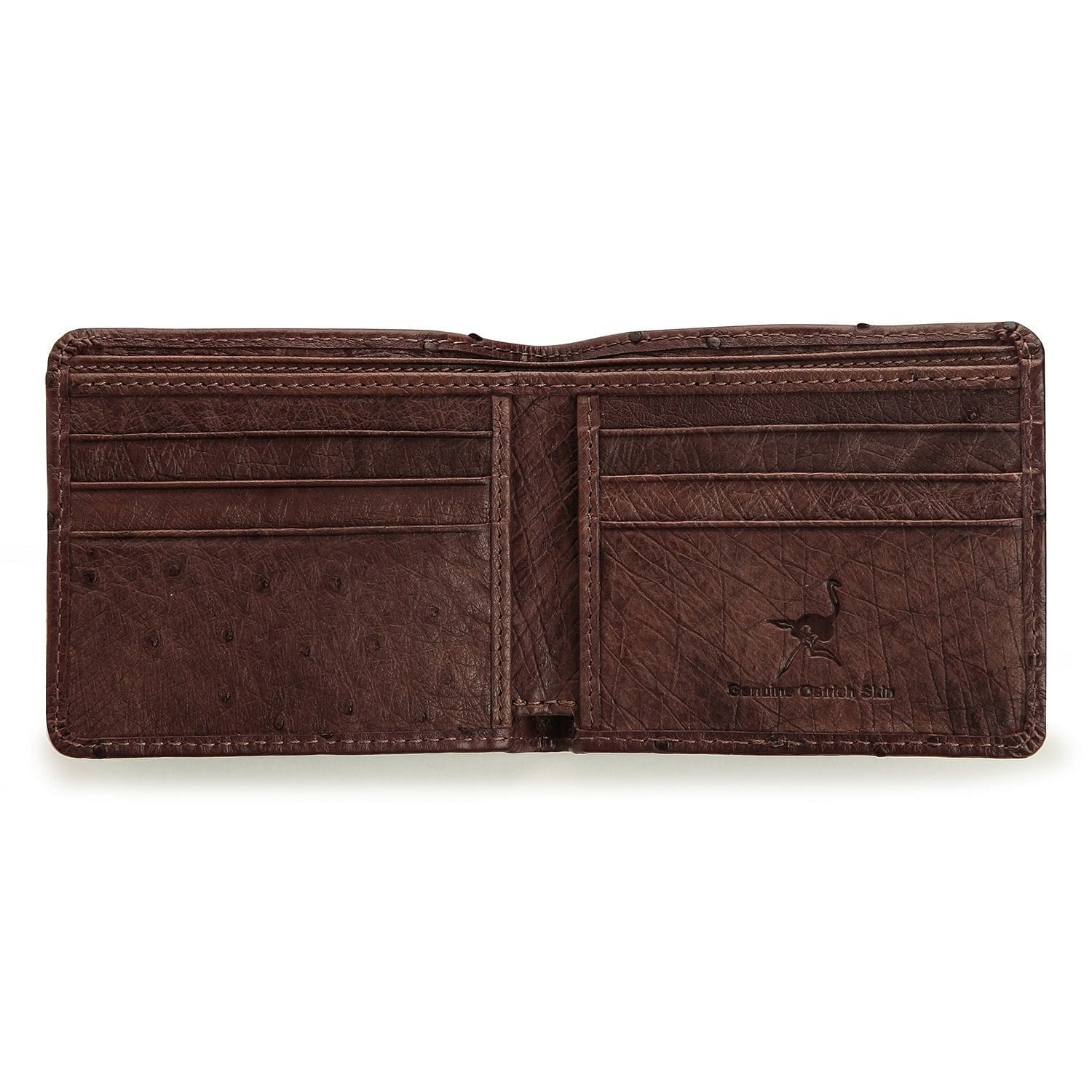 Genuine Dark Brown Ostrich Leather Men's Wallet - Slim Bifold RFID Blocking for Everyday Use & Travel