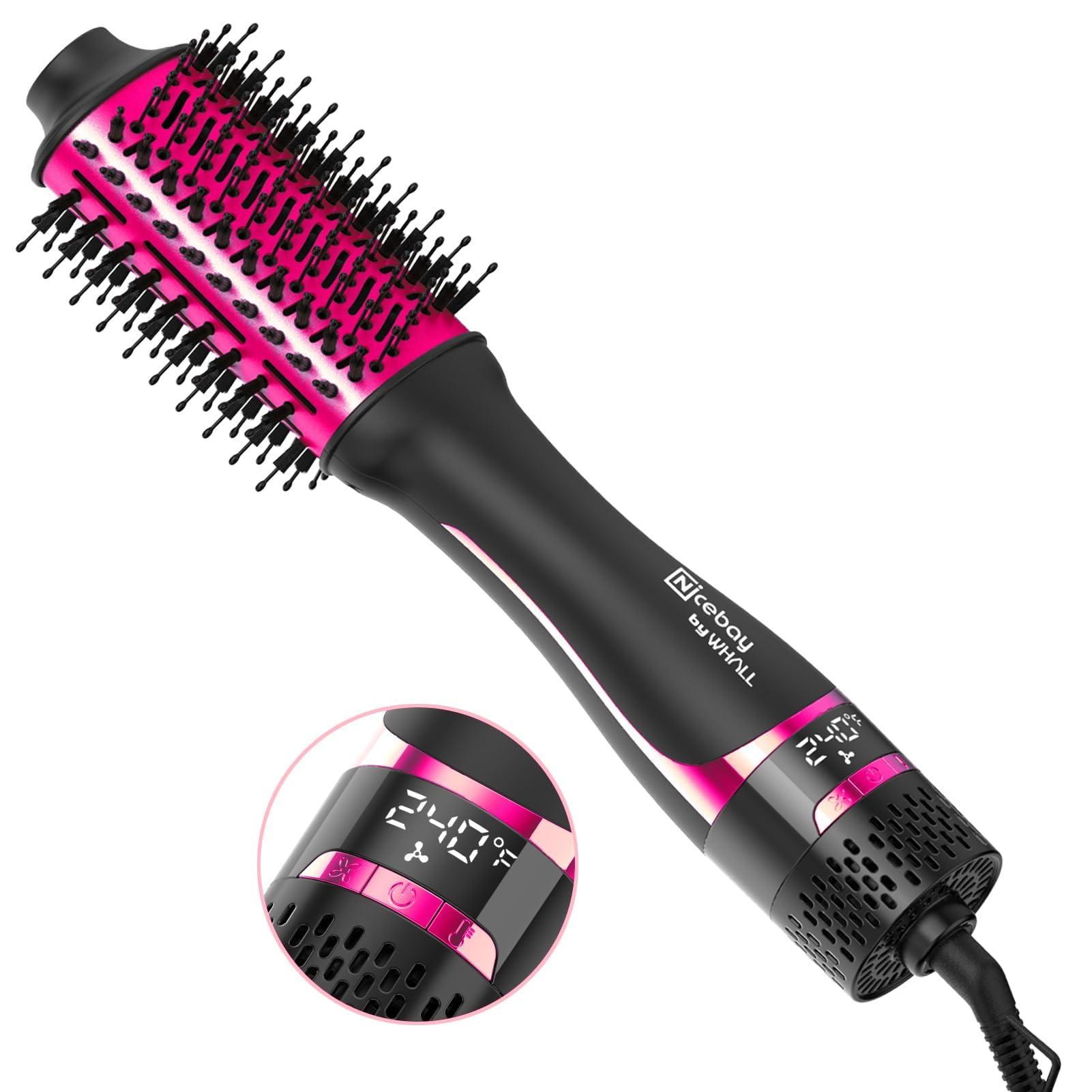 Nicebay Hair Dryer Brush for Women - One Step Blowout Brush with LCD Display, Oval Ceramic Barrel & Negative Ion Technology - Perfect for Salon-Quality Styling at Home, Travel & Daily Hair Care