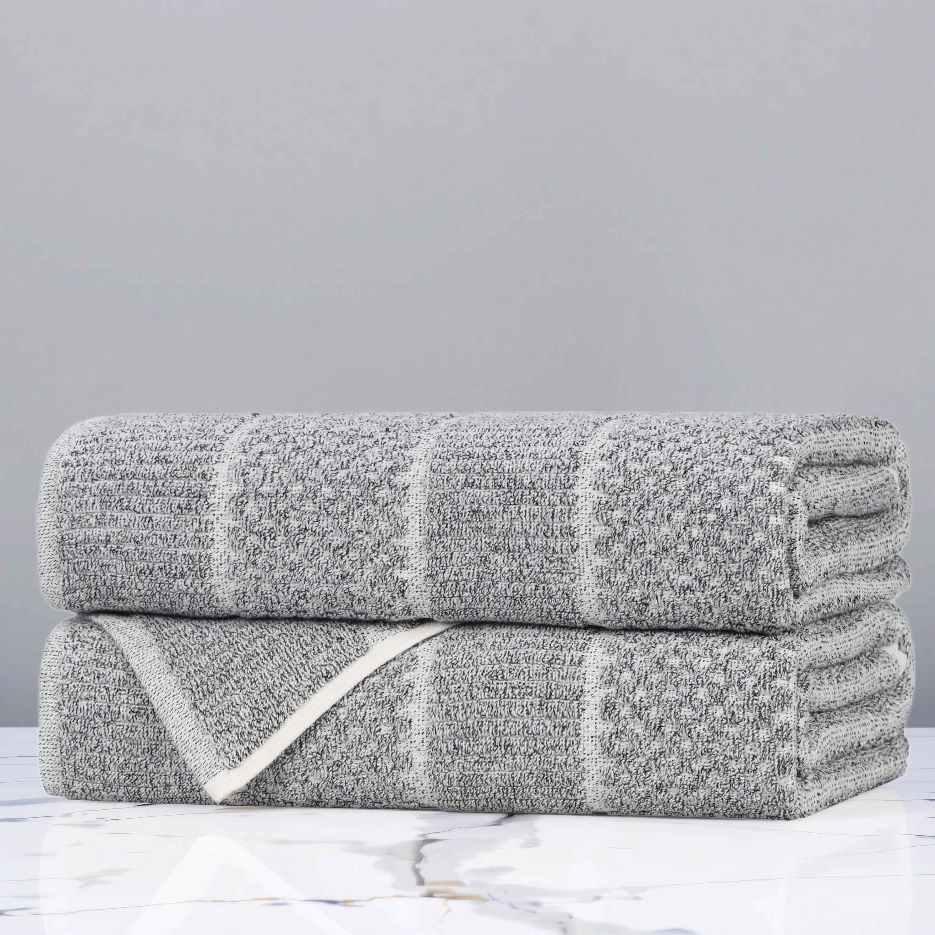 Soft & Absorbent Naples Cotton Blend Checkered and Ribbed Bath Towels Set of 2 - Luxury Spa Quality for Bathroom, Pool & Beach Use