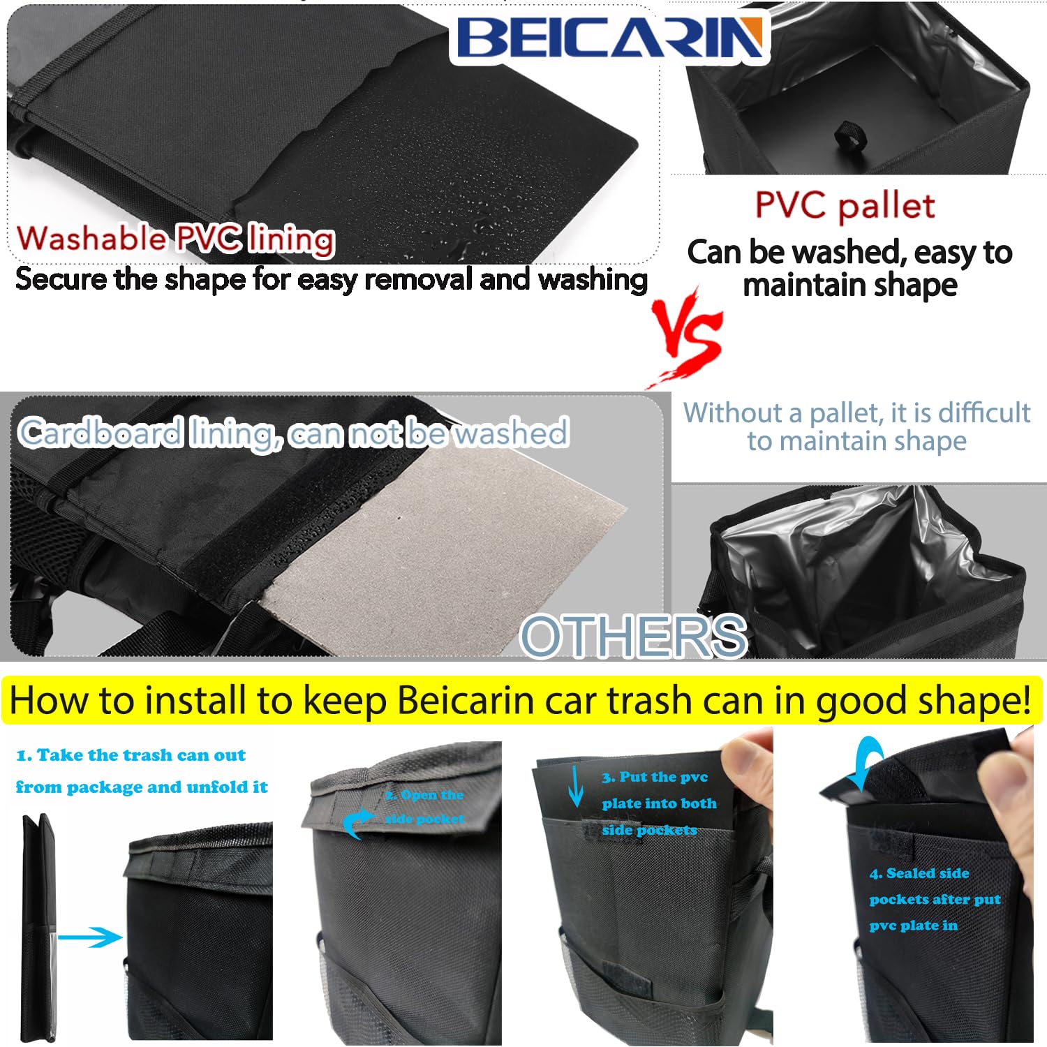 Collapsible Car Trash Can with Lid - 1.82 Gallon Leak-Proof Portable Garbage Bin for Vehicles, Multipurpose Car Organizer | Perfect for Road Trips, Commuting & Keeping Your Car Clean