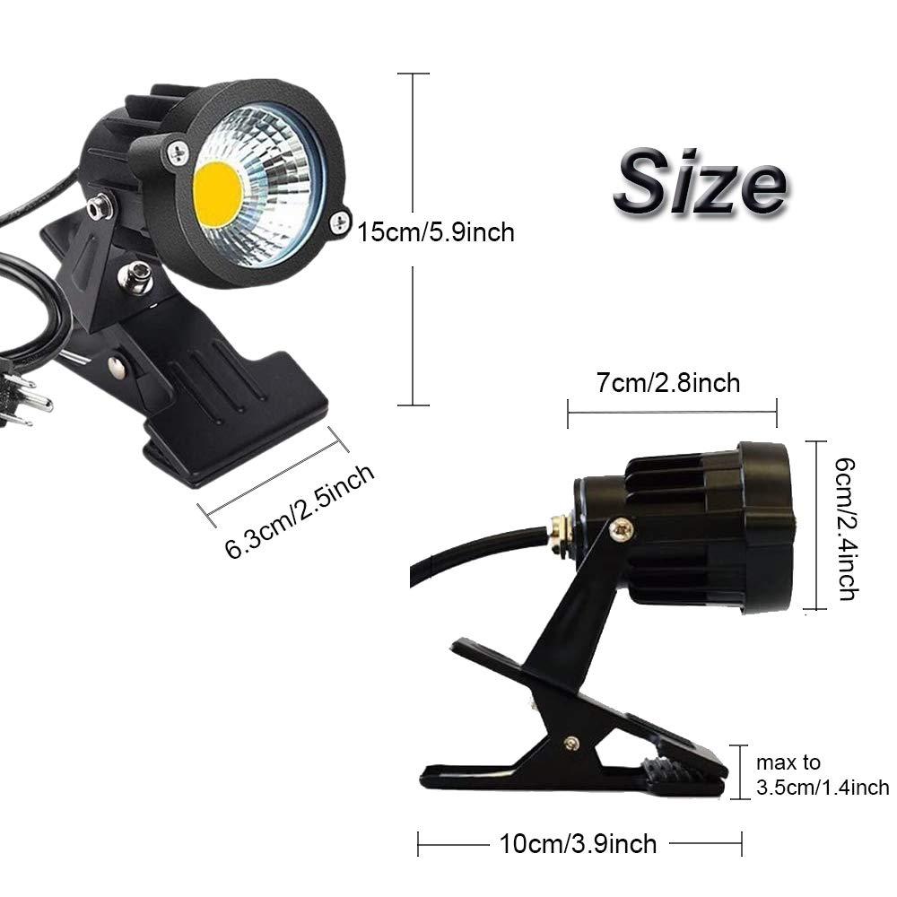 Youngine 5W COB LED Clip Light - IP65 Waterproof Adjustable Desk Spotlight with US Plug - Perfect for Coffee Shops, Flags, and Home Office (Warm White) | Indoor & Outdoor Task Lighting for Reading, Display, and Workspaces