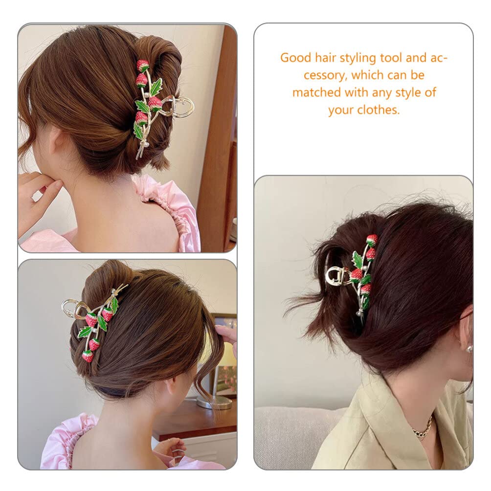 SHERCHPRY 2 Pack Strawberry Hair Clips for Girls - Cute Floral Hair Barrettes, Jaw Clips & Hair Claws - Summer Hair Accessories for Women, Alloy Hair Pins - Perfect for School, Parties & Everyday Fashion