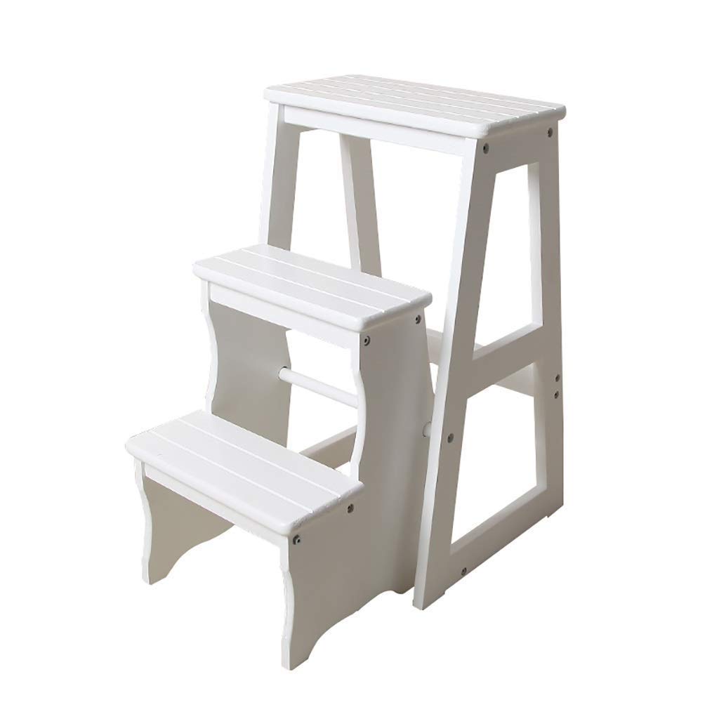 NEVKA 3-Tier Wooden Step Stool - Solid Wood Folding Ladder Stool for Kitchen, Bathroom & Kids - Multi-Functional Foldable Step Stool with Storage Shelves - Perfect for Reaching High Cabinets, Organizing & Toddler Safety