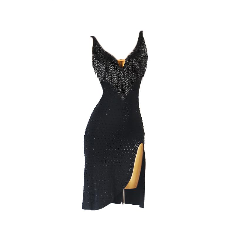 Professional Latin Dance Dresses with Beaded Details - Modern Cha Cha Performance Costume, Backless Competition Dancewear for Rumba, Salsa & Ballroom | Perfect for Dance Shows, Competitions & Stage Performances