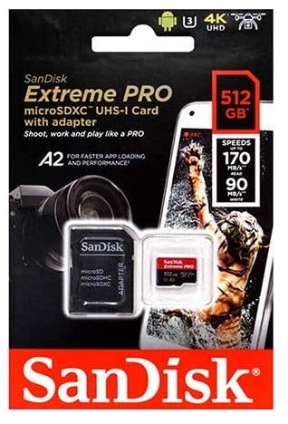 SanDisk 512GB Extreme Pro MicroSDXC UHS-I Memory Card - Class 10, A2, V30, U3 for Smartphones, Nintendo Switch, DSLR Cameras, Drones, Action Cameras - Bundle with SD Card Reader - Perfect for 4K Video Recording, Fast App Loading & Gaming Storage Expansion