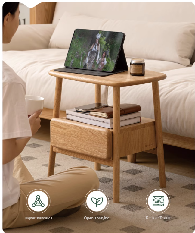 Solid Oak Wood Nightstand with Drawer - Modern Bedside Table for Small Spaces - Perfect for Bedrooms, Living Rooms, and Dorm Rooms