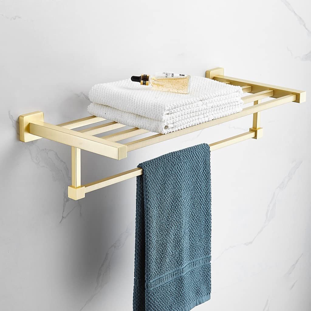 Premium Gold Bathroom Hardware Set - Wall Mounted Brass Towel Bar, Toilet Paper Holder, Towel Rack, Soap Dish & Hook, Toilet Brush Stand, Phone Stand - Luxury Spa & Modern Home Bath Accessories for Master Bath & Guest Room