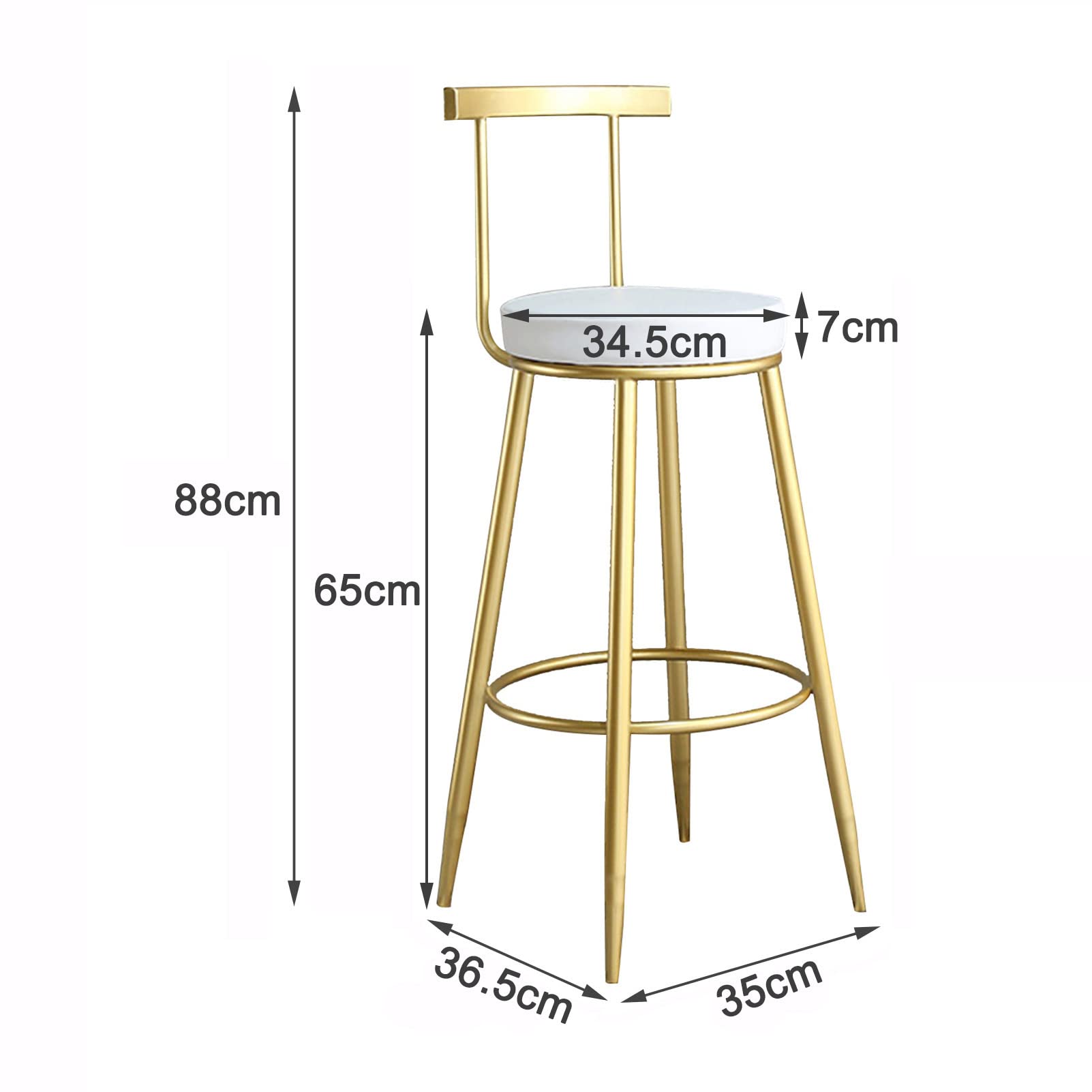 DASHADAO Set of 2 White Leather Bar Stools with Back - 24
