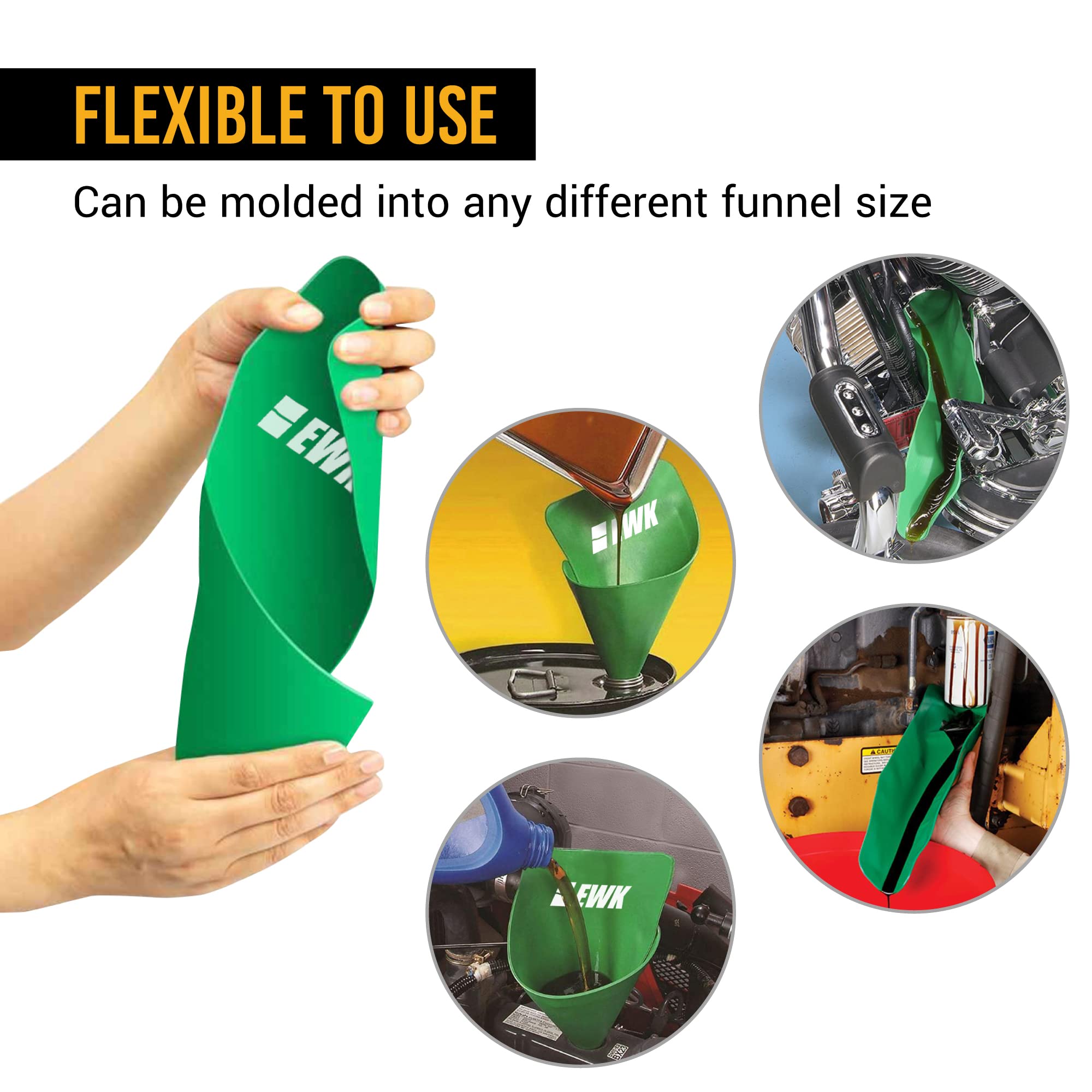 EWK Flexible Oil Funnel - Reusable Spill-Free Oil Change Tool for Cars, Motorcycles & Lawn Mowers - Perfect for DIY Oil Changes & Garage Maintenance