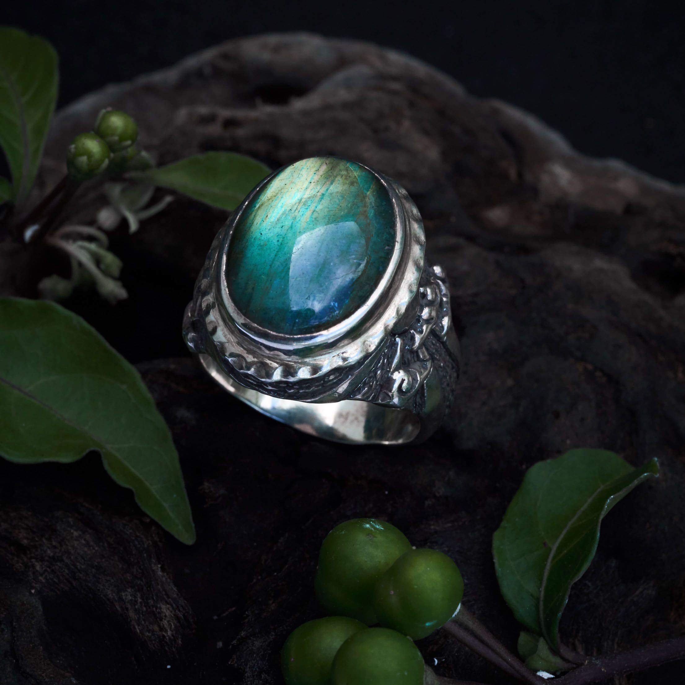 Handmade Labradorite Sterling Silver Ring - Tibetan Inspired Statement Jewelry for Women | Perfect for Boho Fashion, Spiritual Healing & Gift Giving